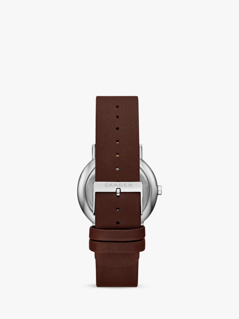 Skagen men's watch round leather strap grey dial 40mm, imported from the UK