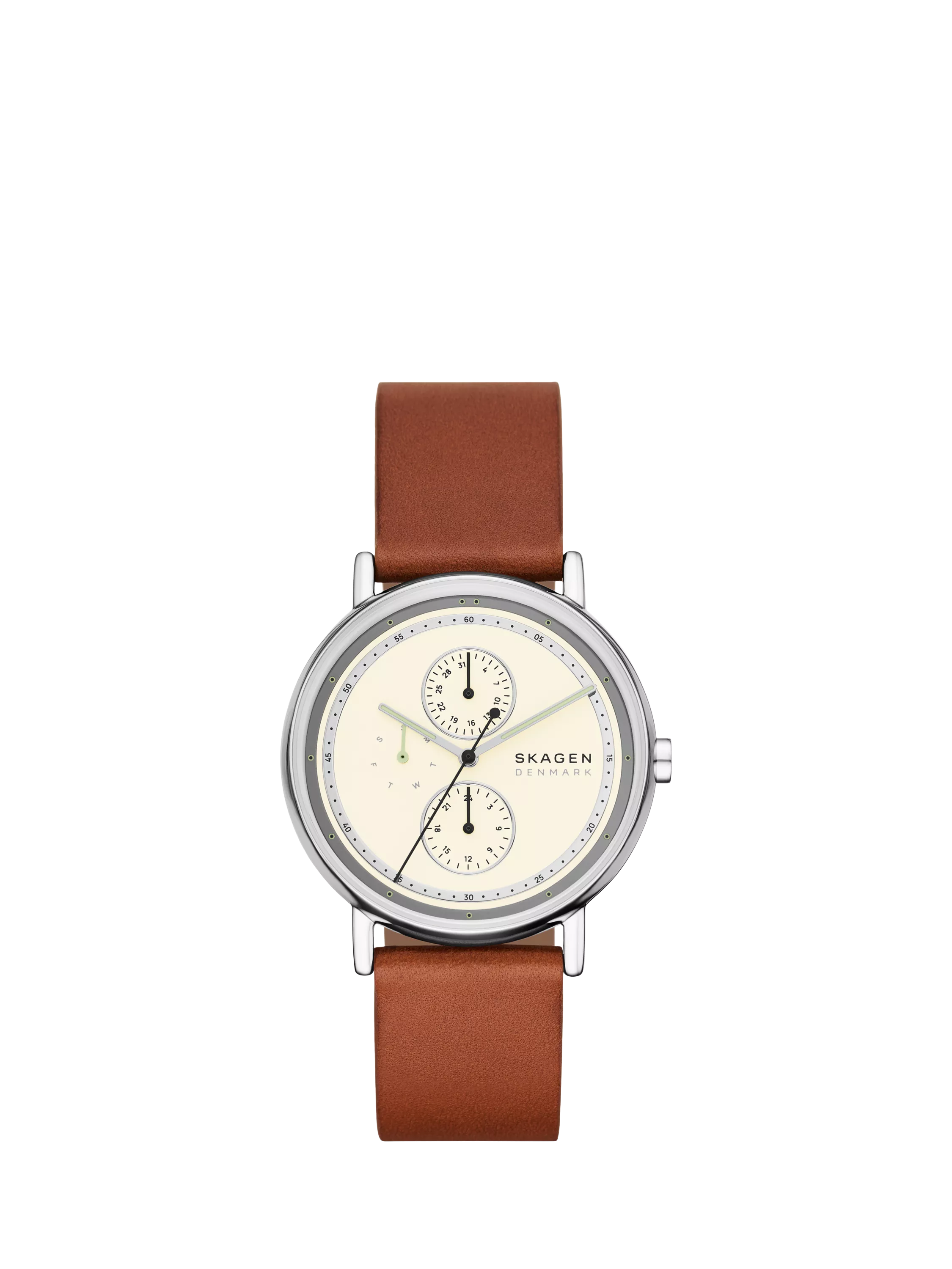 Skagen men's leather strap watch white dial 40mm, imported from the UK