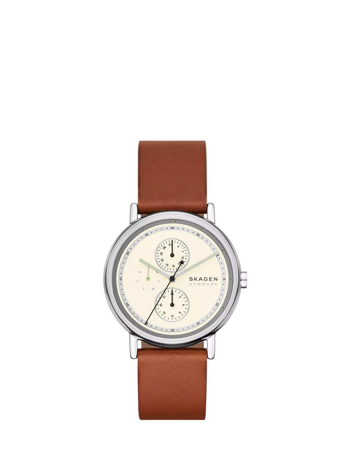 Skagen men's leather strap watch white dial 40mm, imported from the UK