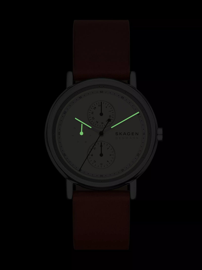 Skagen men's leather strap watch white dial 40mm, imported from the UK