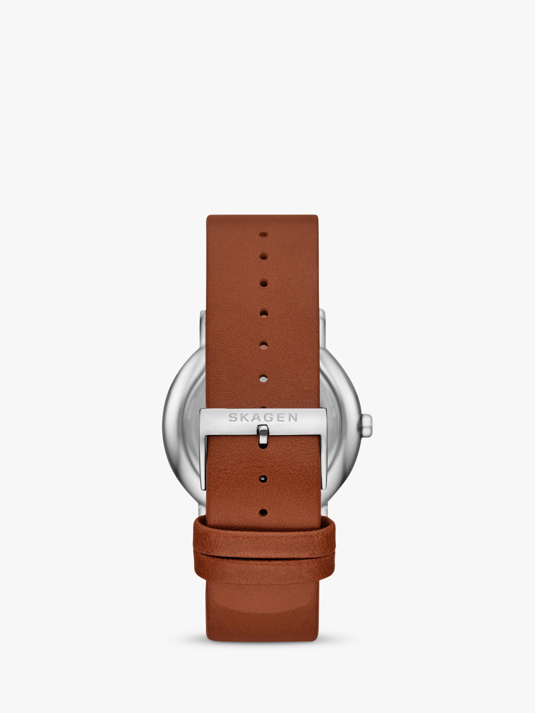 Skagen men's leather strap watch white dial 40mm, imported from the UK