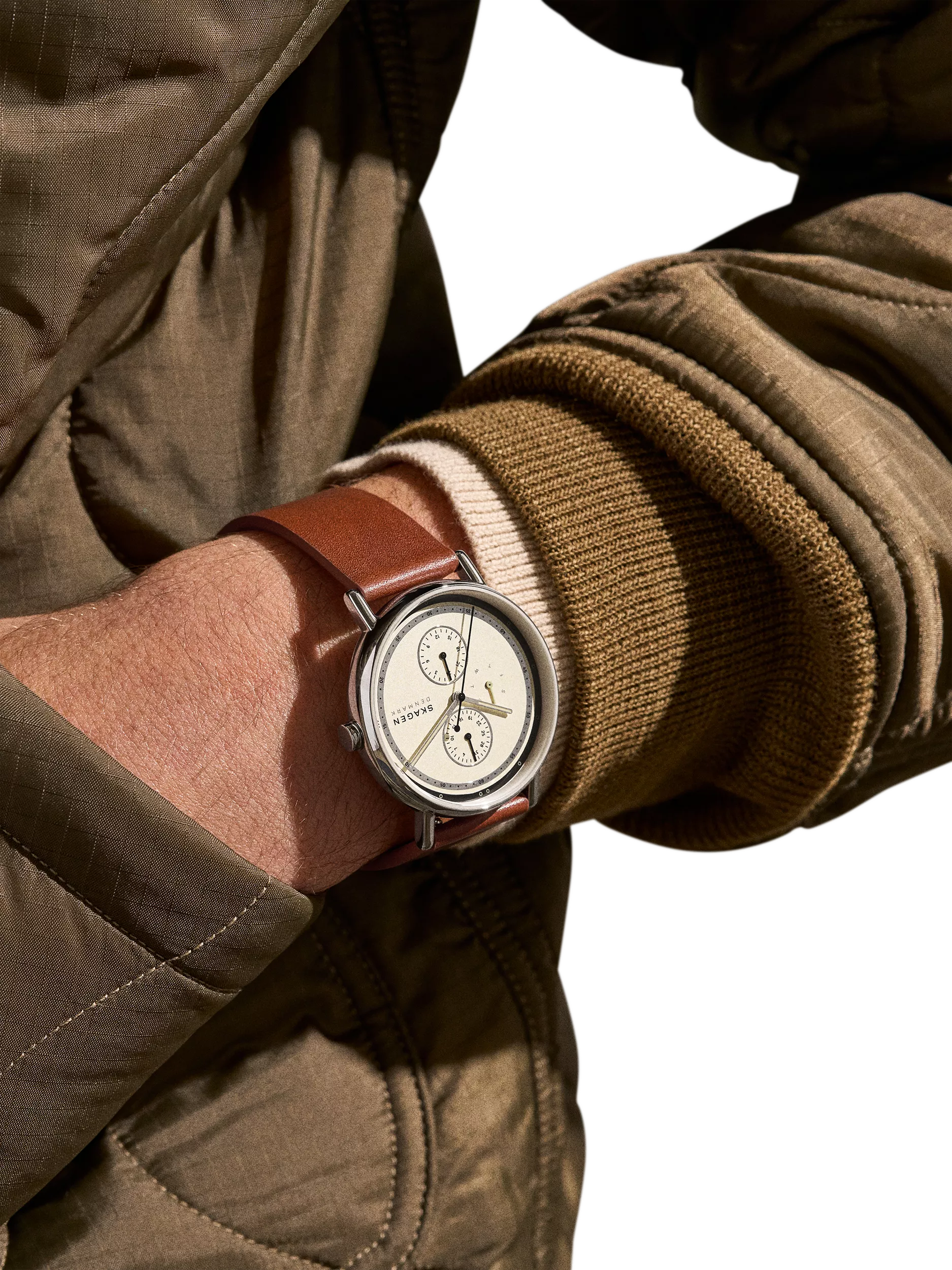Skagen men's leather strap watch white dial 40mm, imported from the UK