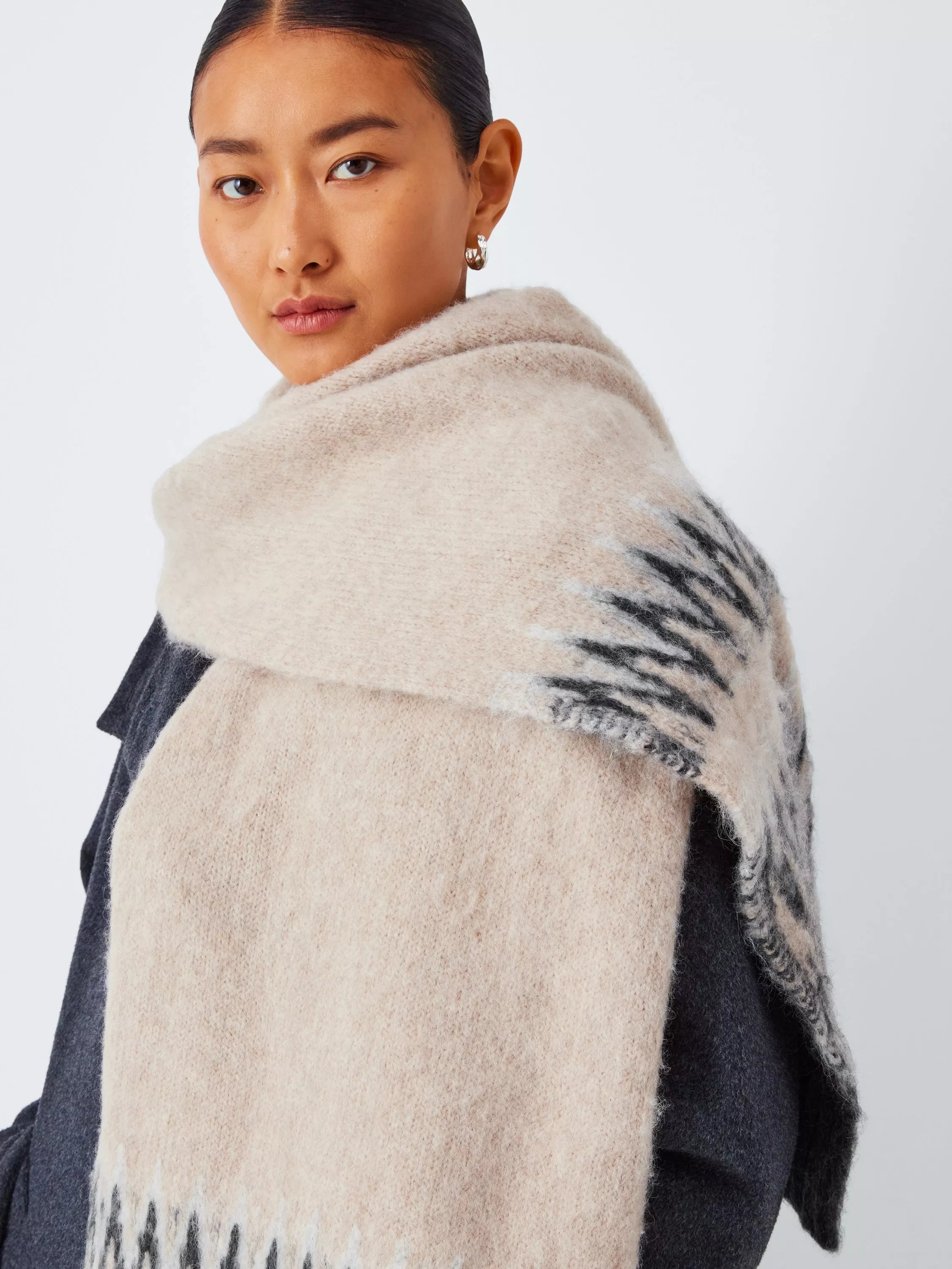 John Lewis Fairisle Wool Blend Scarf, Natural/Multi