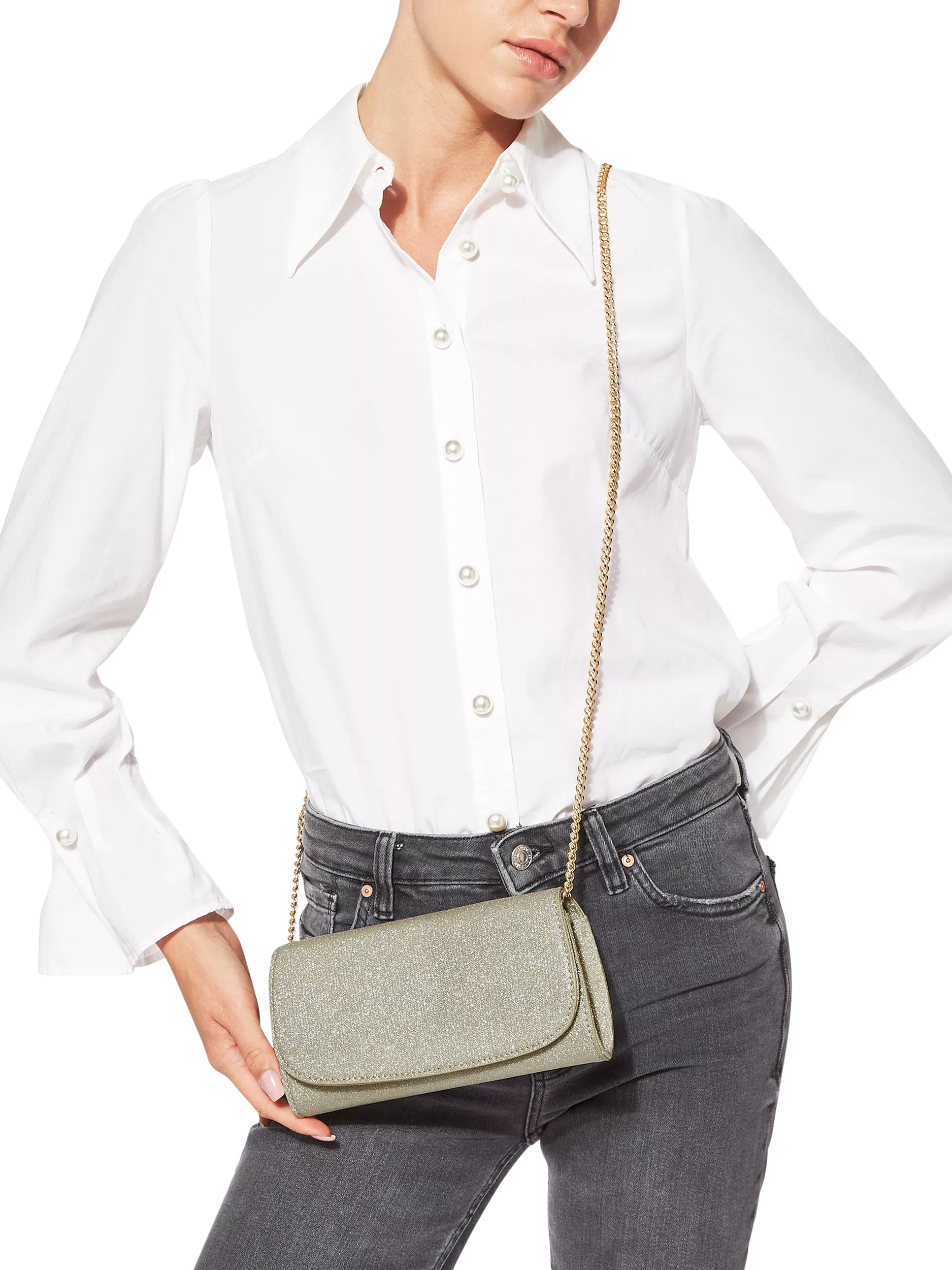 KG Kurt Geiger glittery gold clutch bag (British brand)