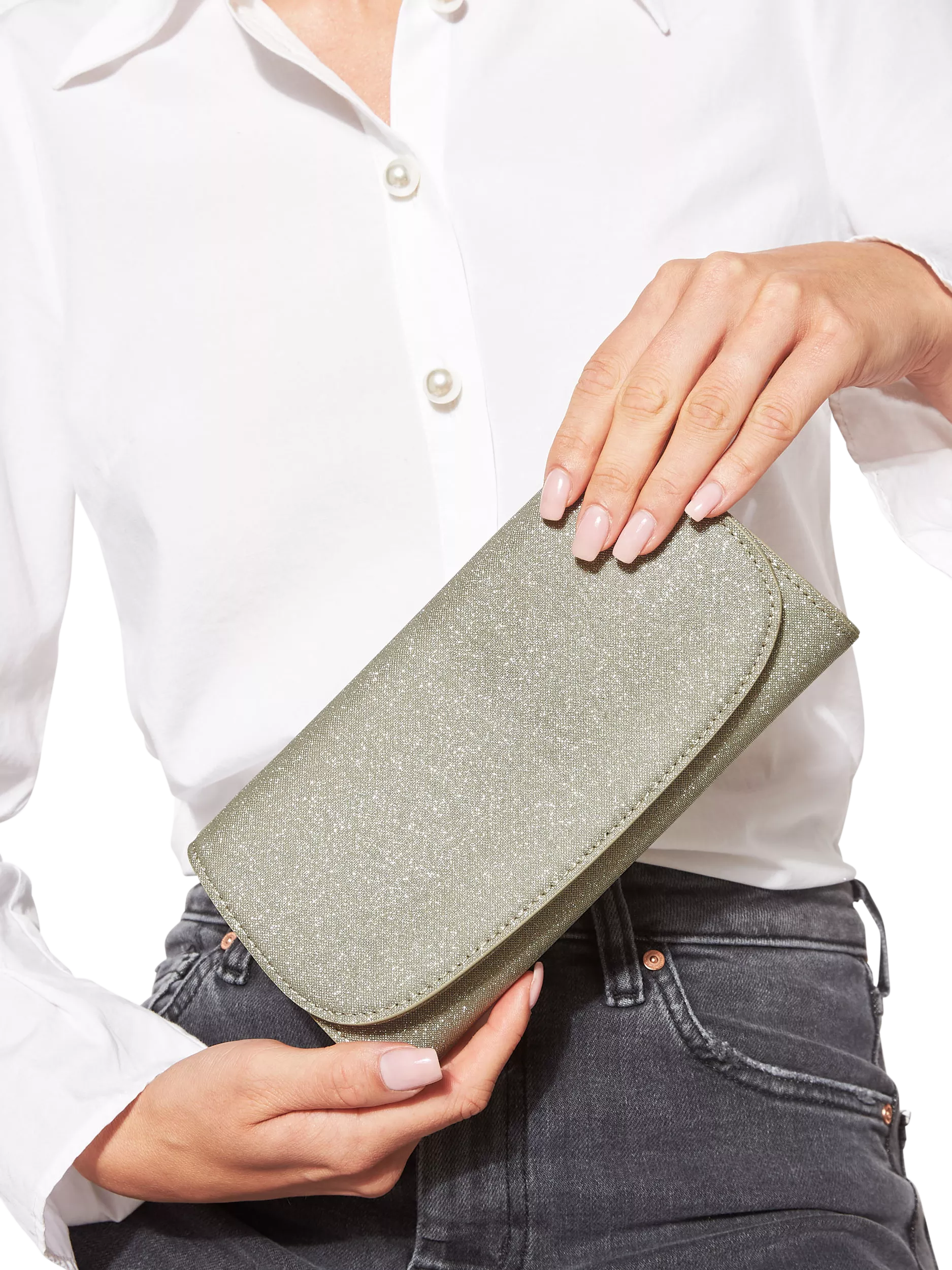 KG Kurt Geiger glittery gold clutch bag (British brand)