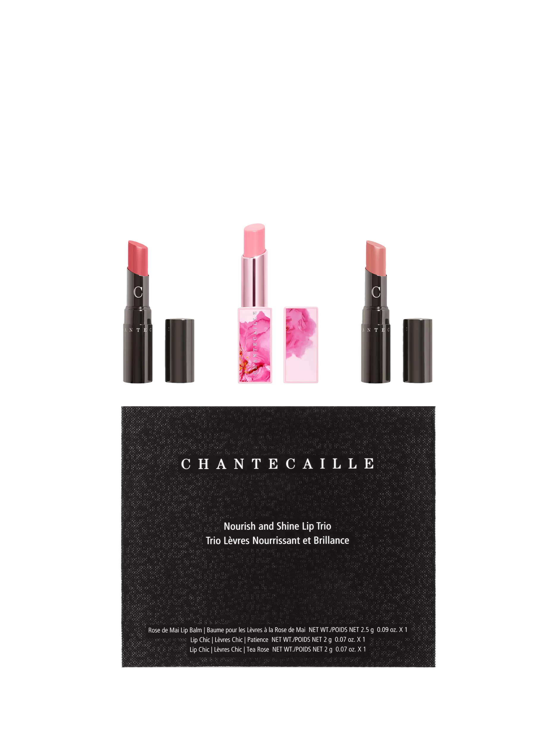 Chantecaille lip trio gift set with balm and two lipsticks - British product