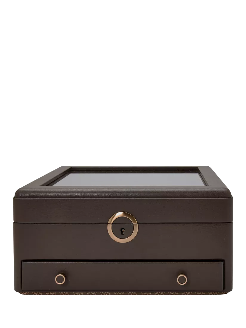 WOLF Earth Apple Leather Watch Stand Box with Glass Lid