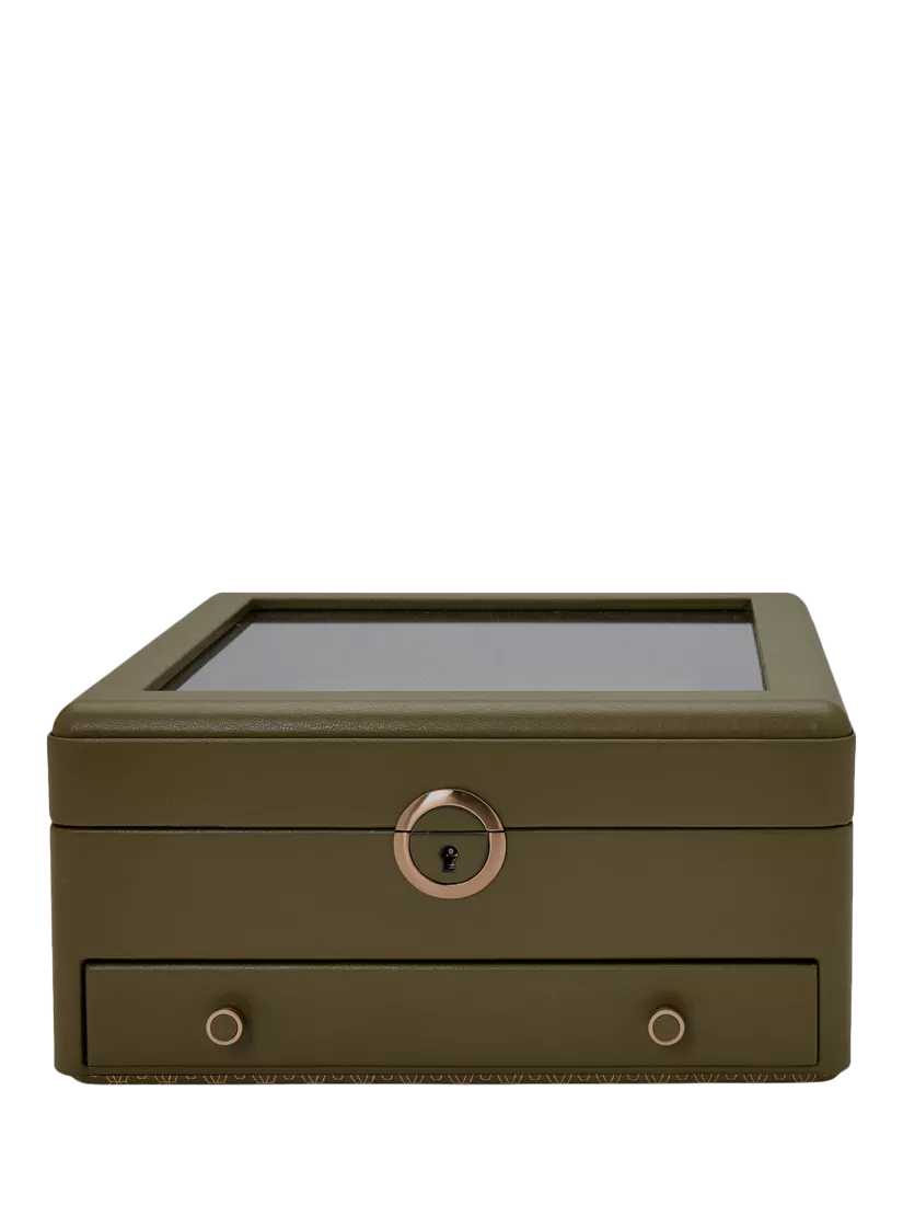 WOLF Earth Apple Leather Watch Stand Box with Glass Lid