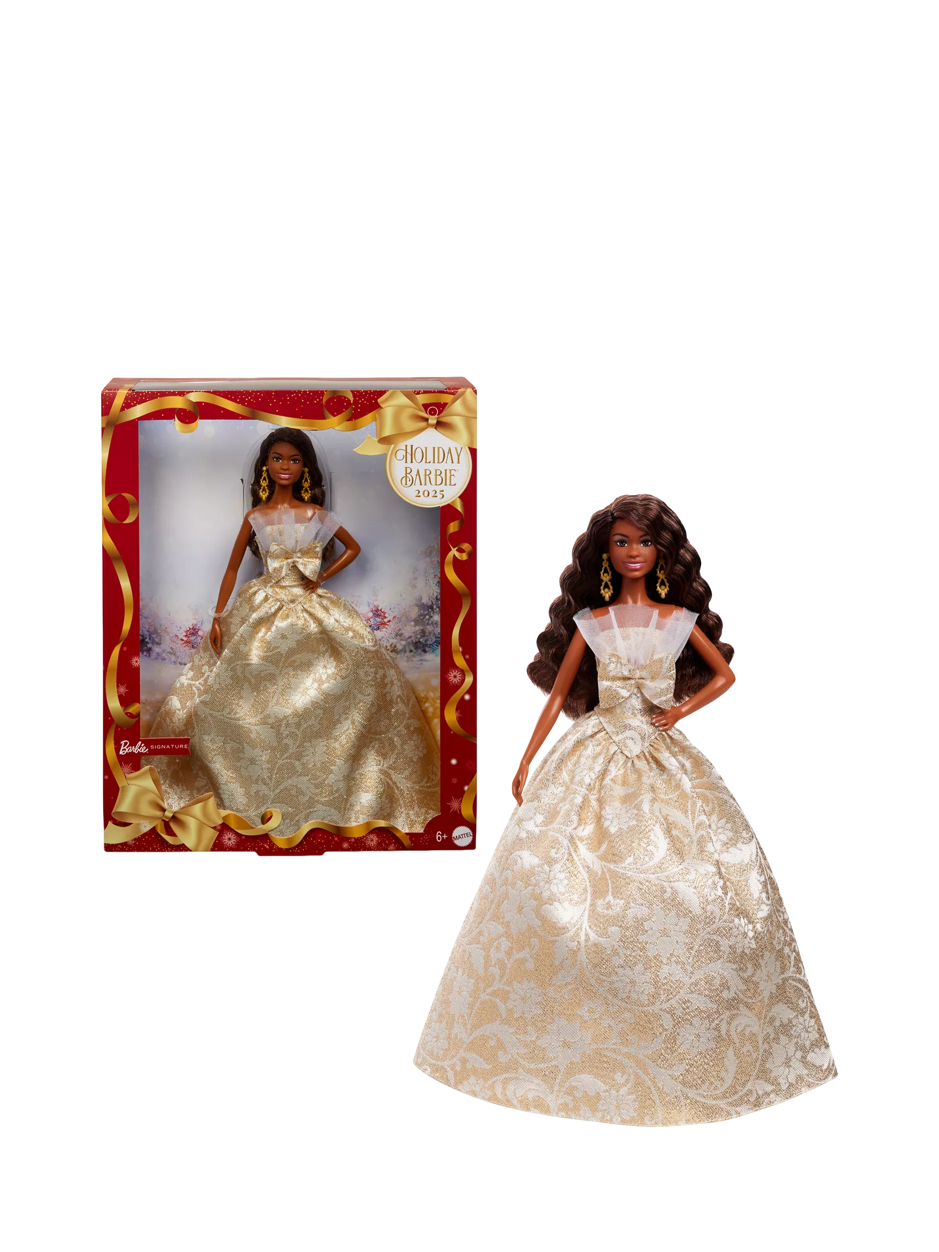 Barbie Holiday 2025 doll with silver gold gown, UK version