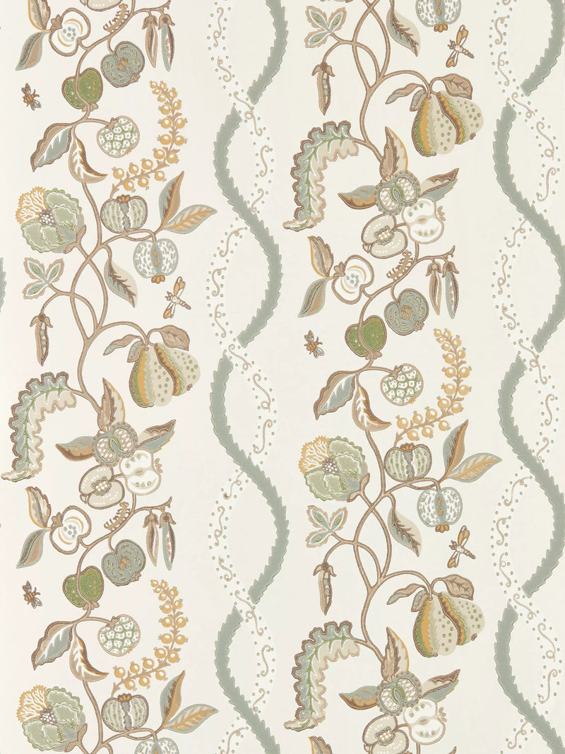 Sanderson Kitchen Garden design wallpaper with fruit and ribbon motif (British brand)