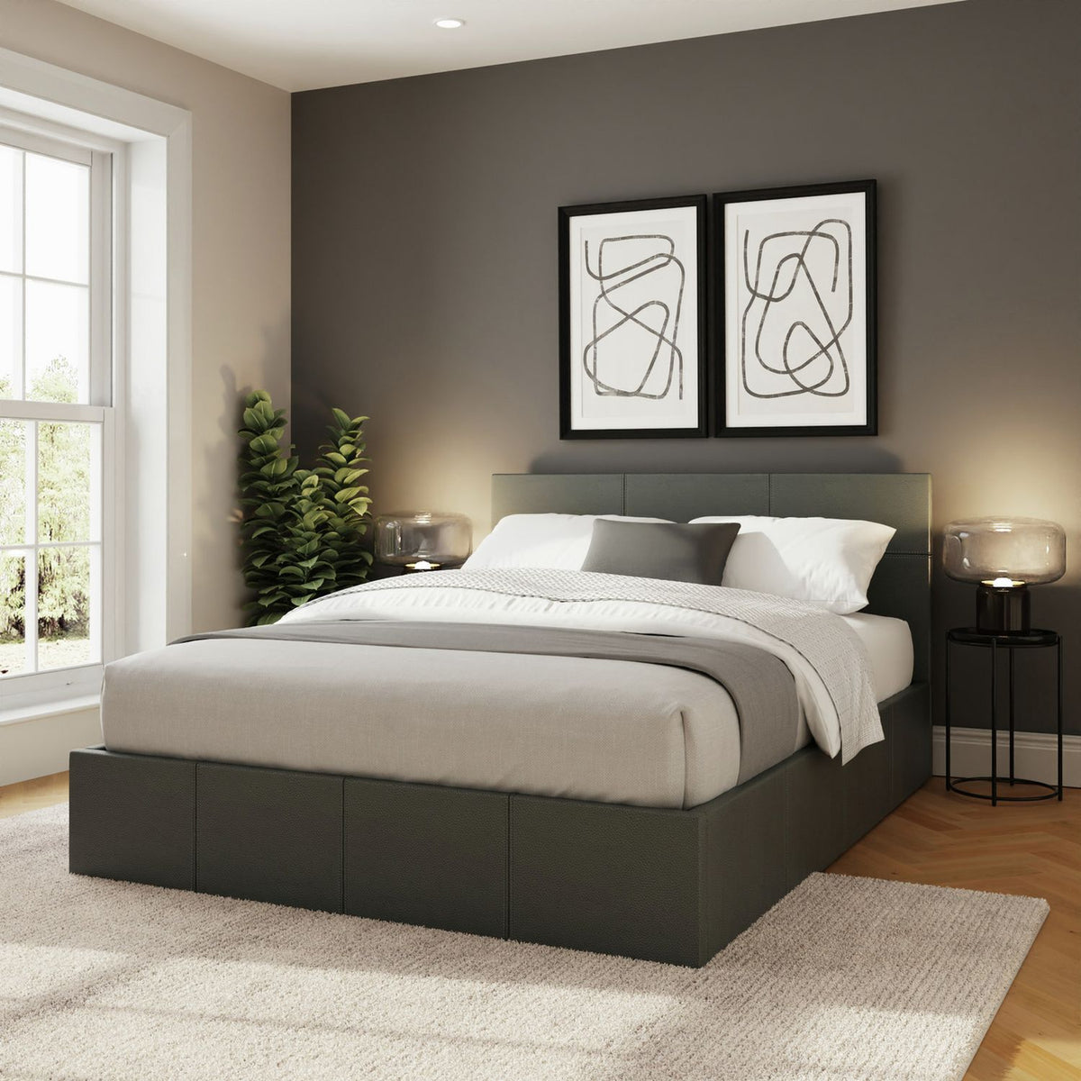 GFW End Lift Kingsize Faux Leather Ottoman Bed - Grey