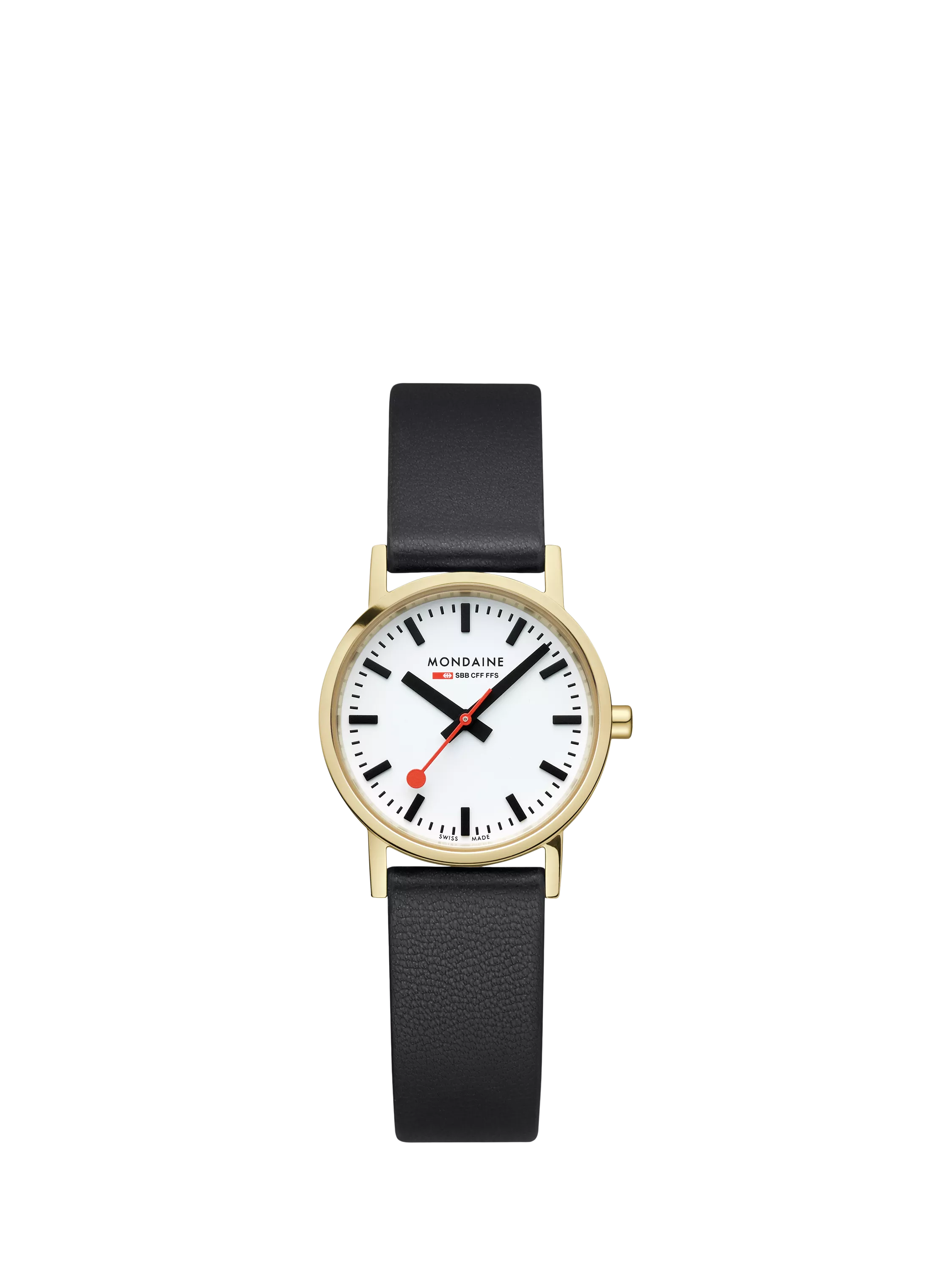 Mondaine classic watch 30mm black vegan leather strap - British product