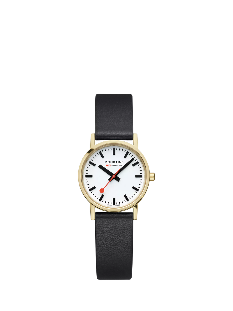 Mondaine classic watch 30mm black vegan leather strap - British product