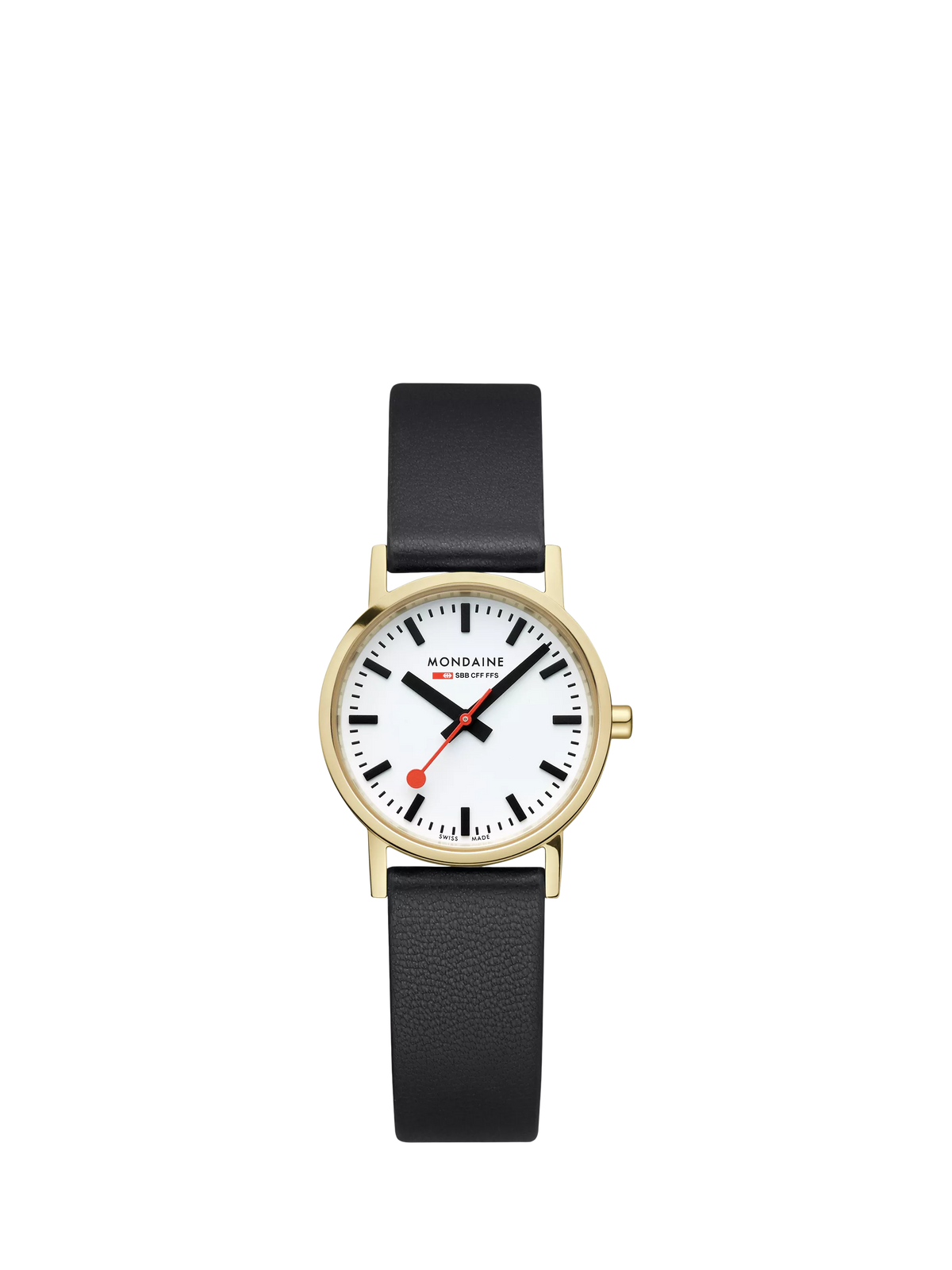 Mondaine classic watch 30mm black vegan leather strap - British product