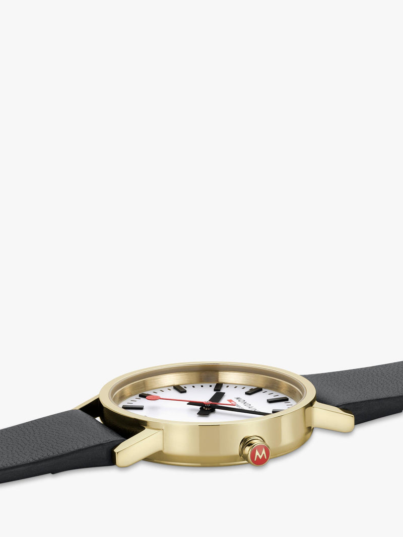 Mondaine classic watch 30mm black vegan leather strap - British product