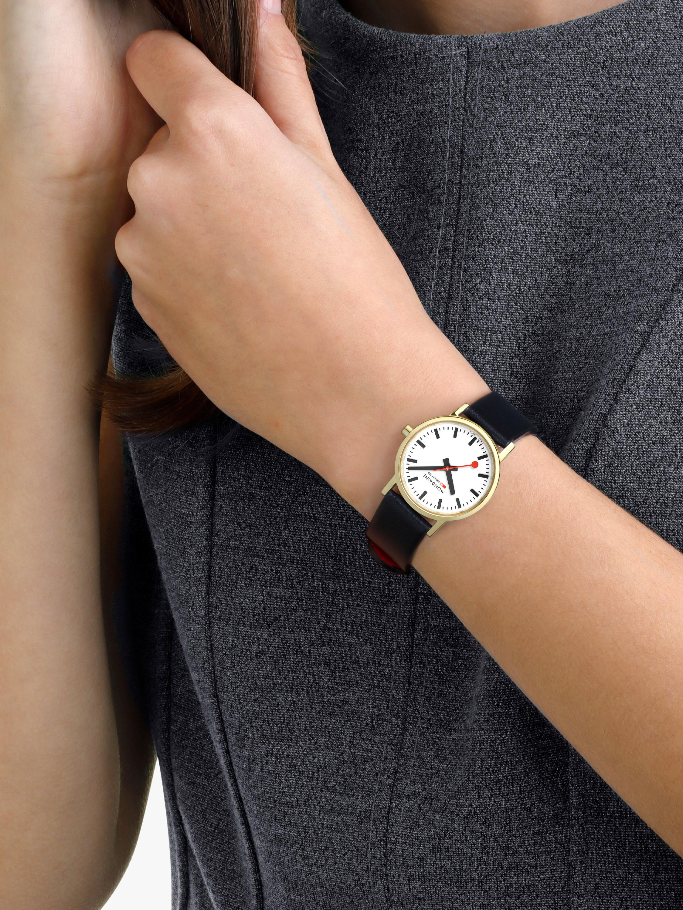 Mondaine classic watch 30mm black vegan leather strap - British product