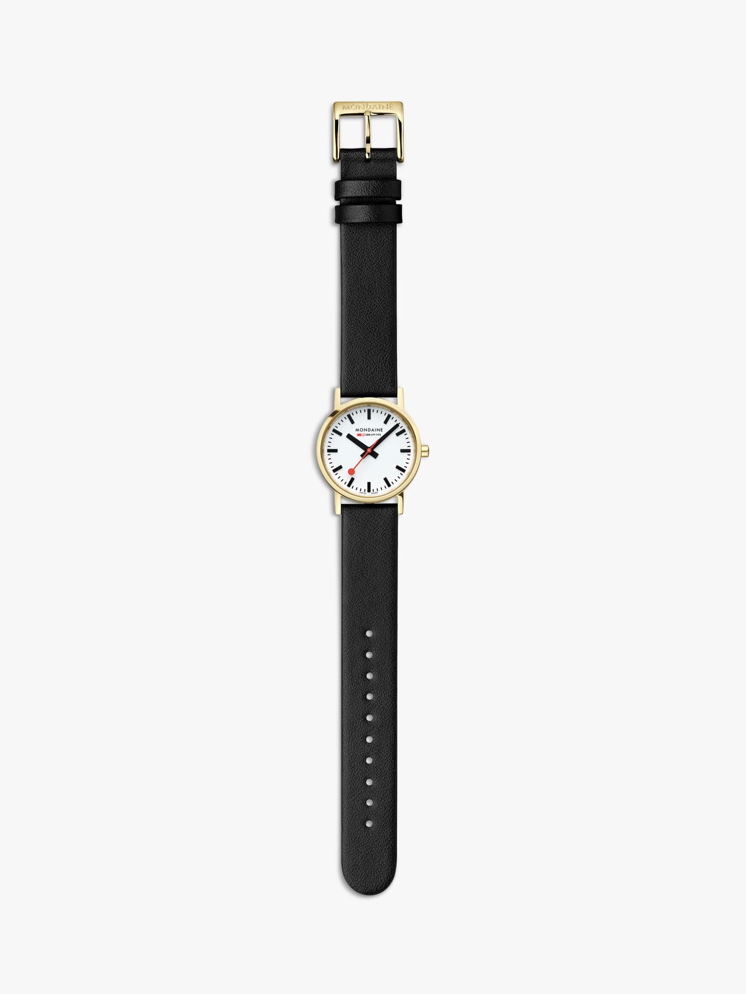Mondaine classic watch 30mm black vegan leather strap - British product