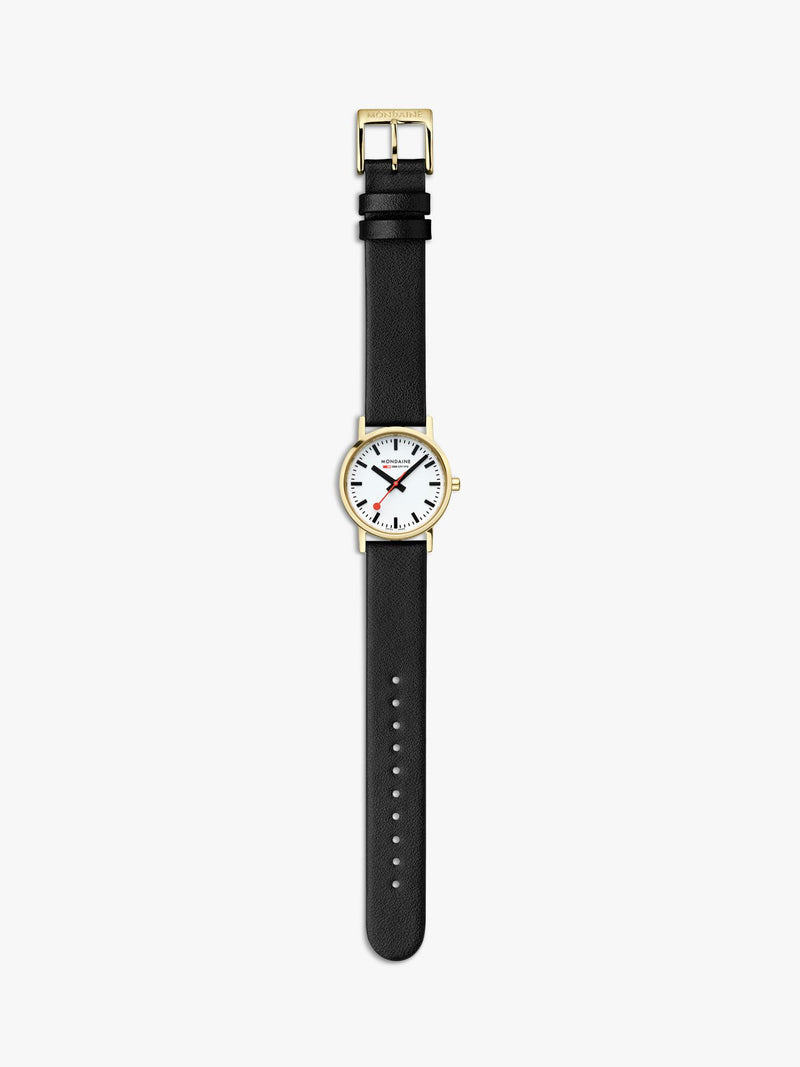 Mondaine classic watch 30mm black vegan leather strap - British product