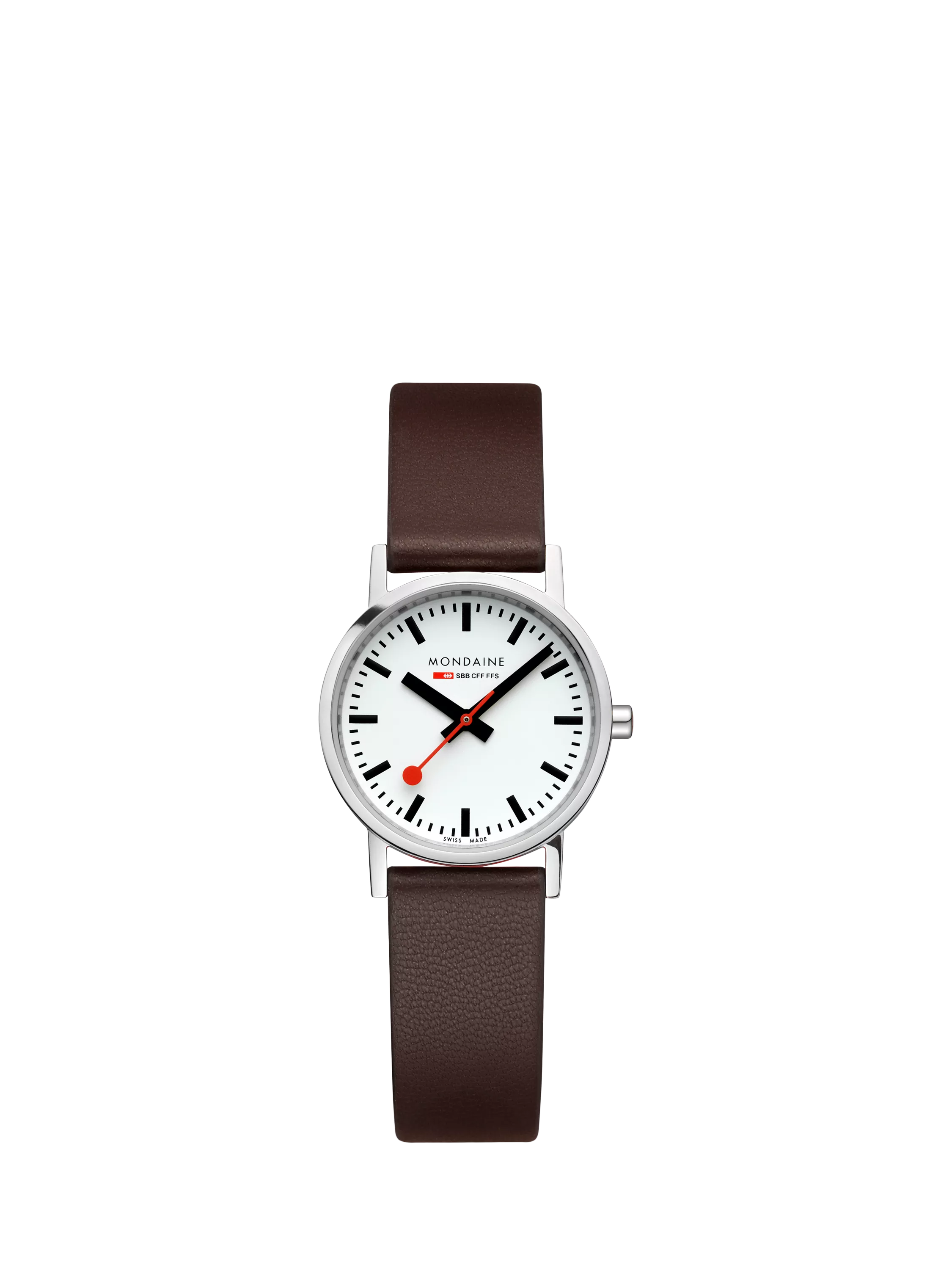 Mondaine women's classic watch 30mm brown vegan leather strap, imported from the UK