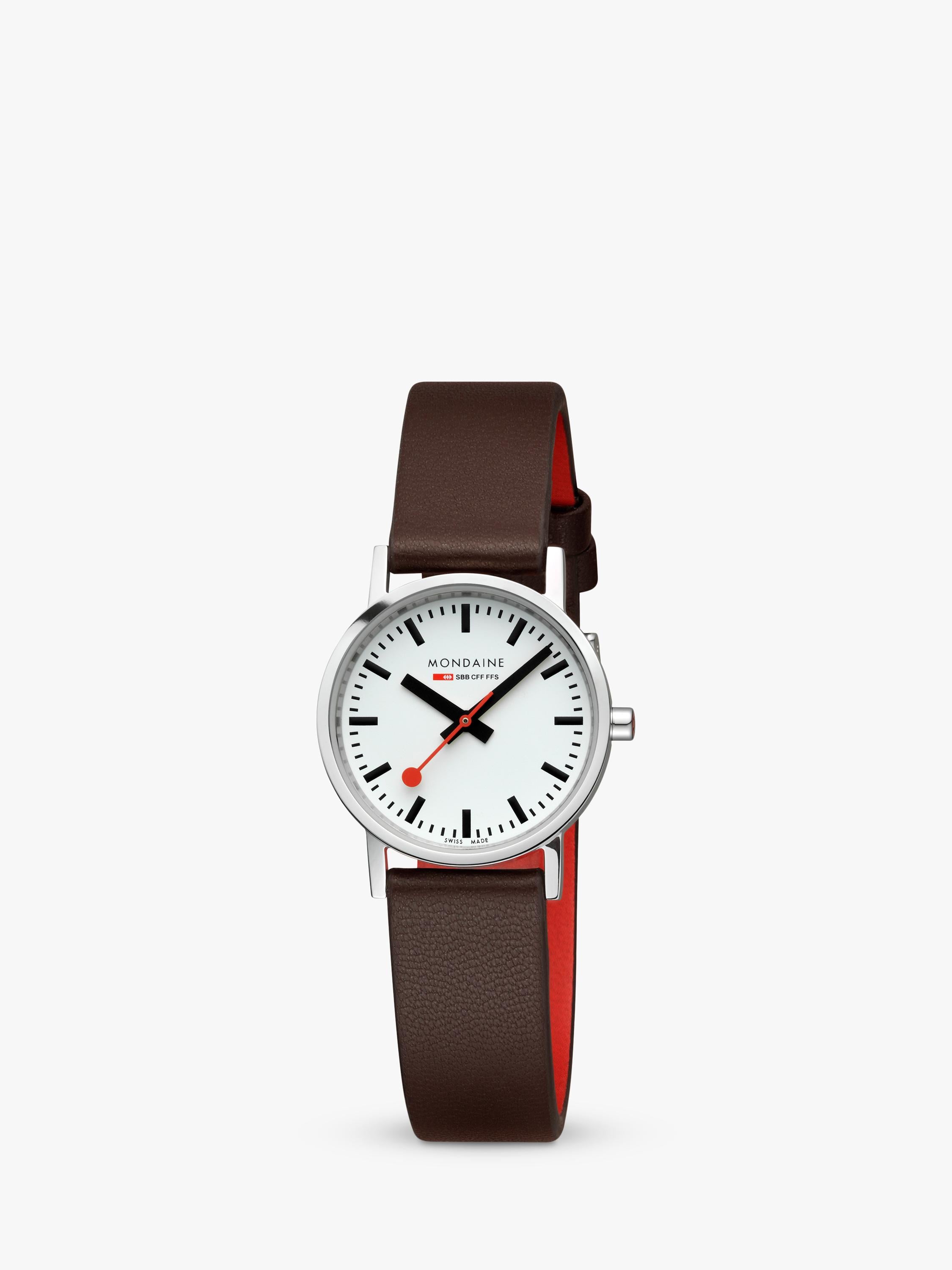 Mondaine women's classic watch 30mm brown vegan leather strap, imported from the UK