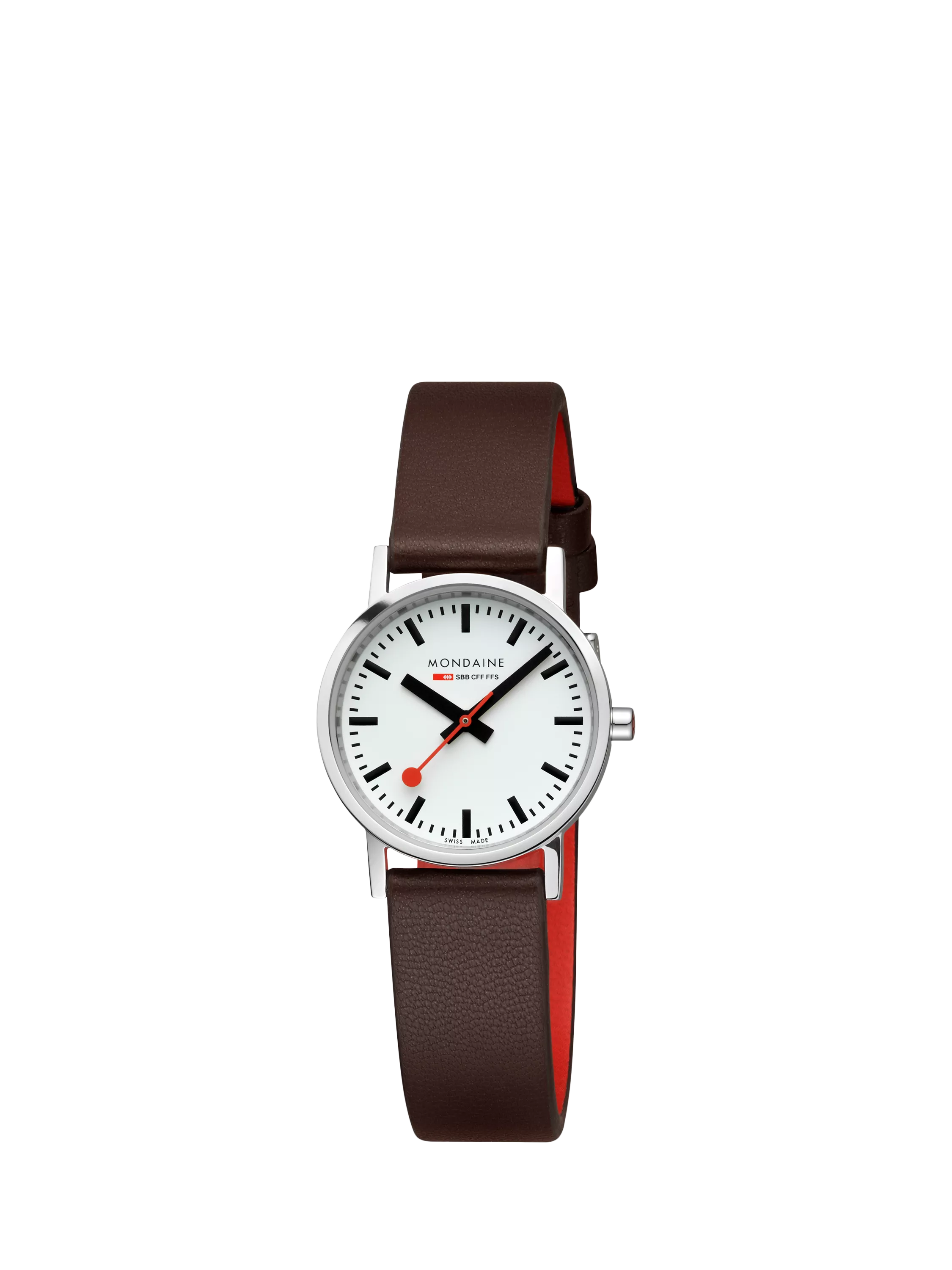 Mondaine women's classic watch 30mm brown vegan leather strap, imported from the UK