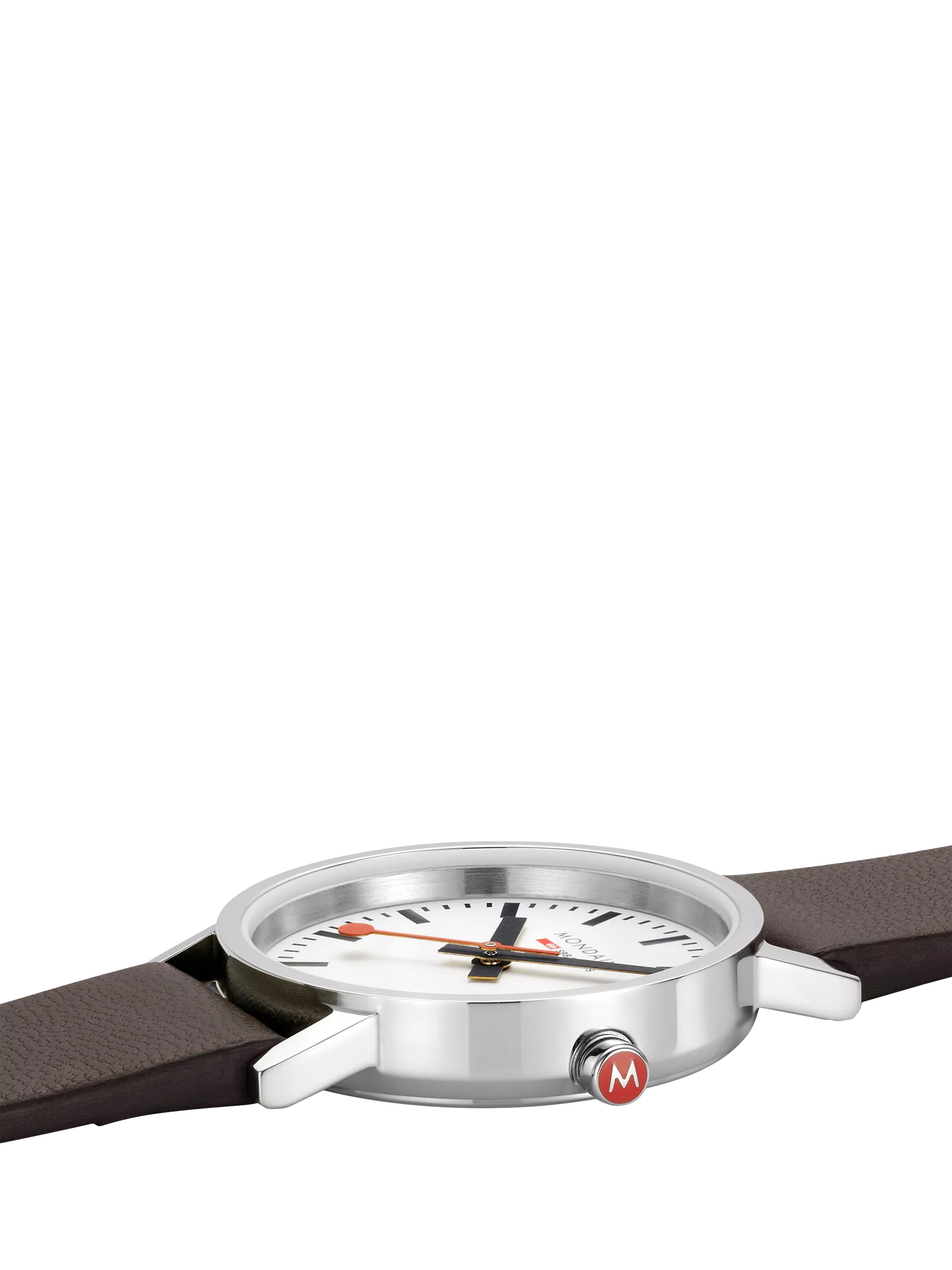 Mondaine women's classic watch 30mm brown vegan leather strap, imported from the UK