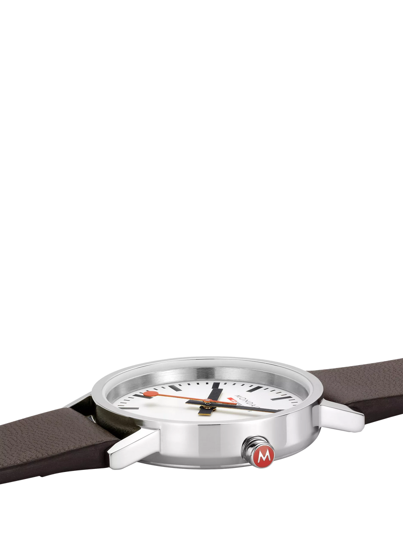 Mondaine women's classic watch 30mm brown vegan leather strap, imported from the UK