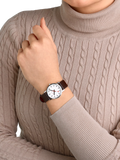 Mondaine women's classic watch 30mm brown vegan leather strap, imported from the UK