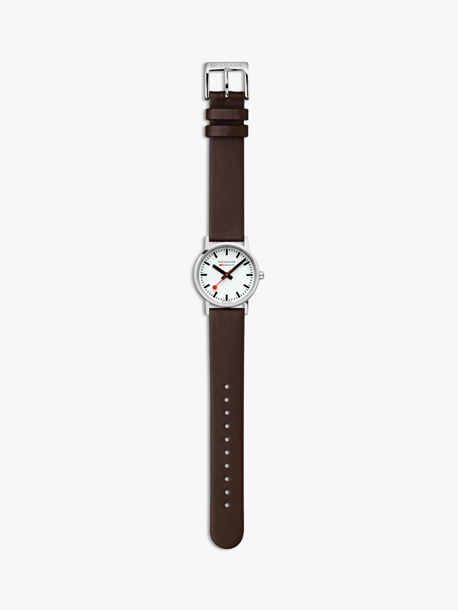 Mondaine women's classic watch 30mm brown vegan leather strap, imported from the UK