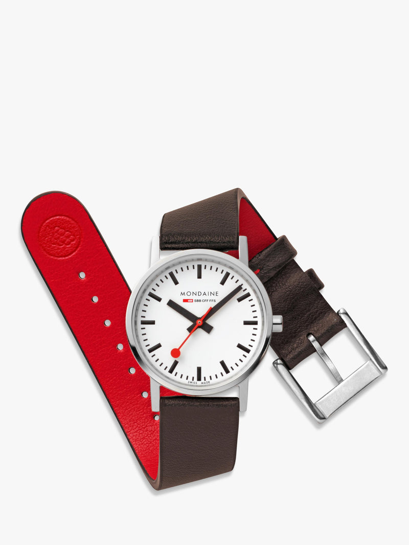 Mondaine women's classic watch 30mm brown vegan leather strap, imported from the UK