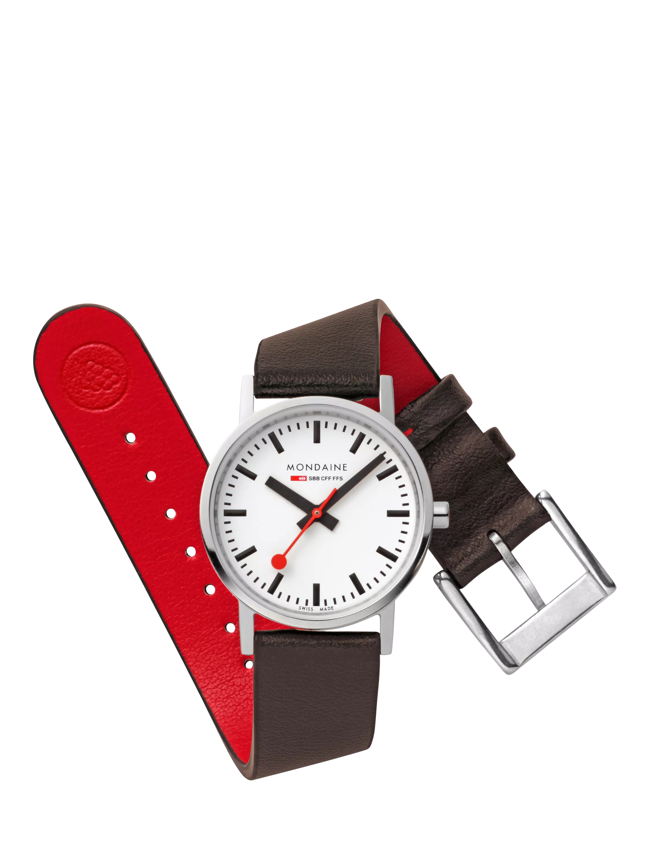 Mondaine women's classic watch 30mm brown vegan leather strap, imported from the UK