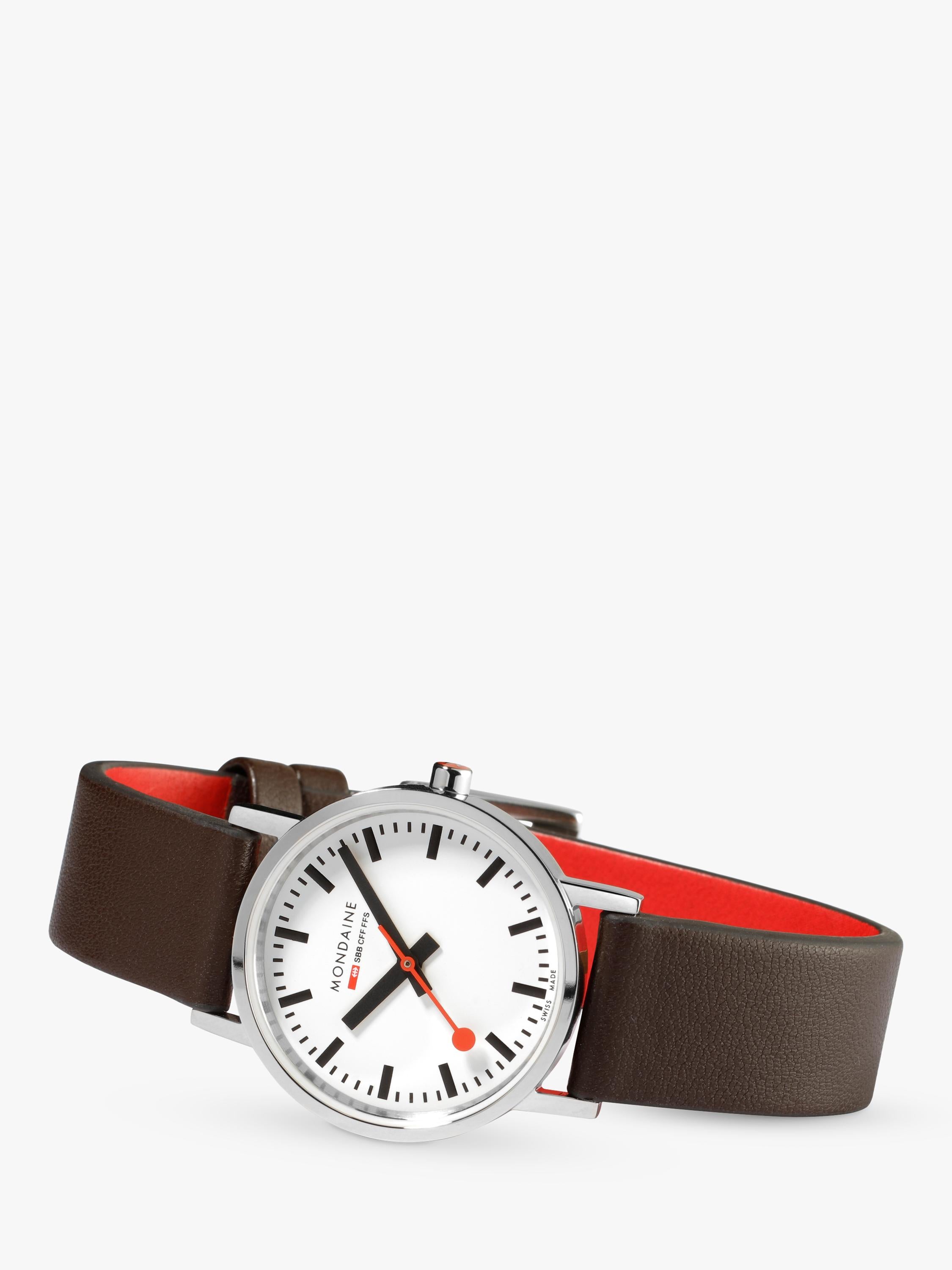 Mondaine women's classic watch 30mm brown vegan leather strap, imported from the UK