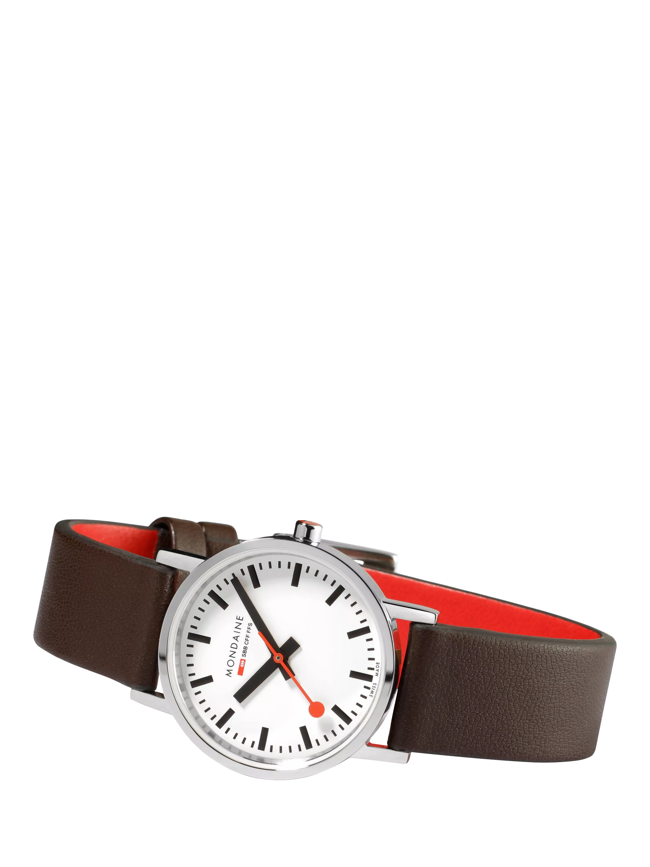 Mondaine women's classic watch 30mm brown vegan leather strap, imported from the UK