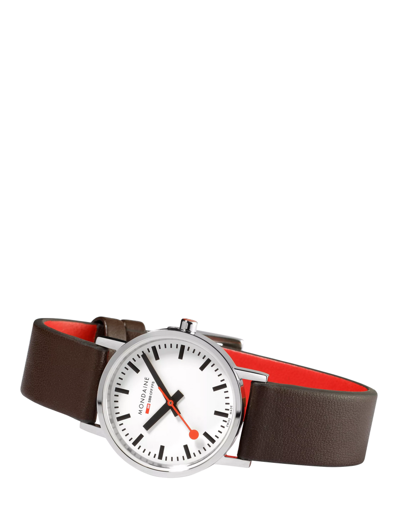 Mondaine women's classic watch 30mm brown vegan leather strap, imported from the UK