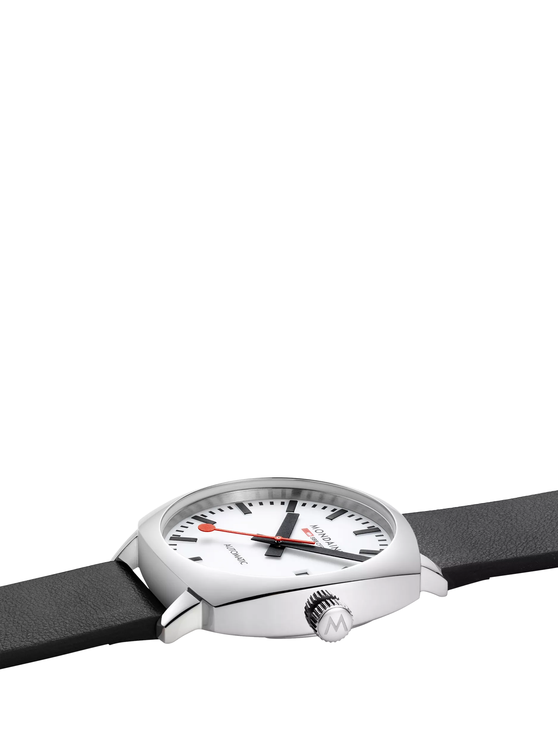 Mondaine automatic watch 39mm black vegan leather strap - British product