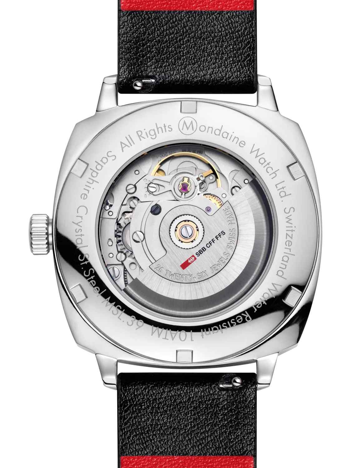 Mondaine automatic watch 39mm black vegan leather strap - British product