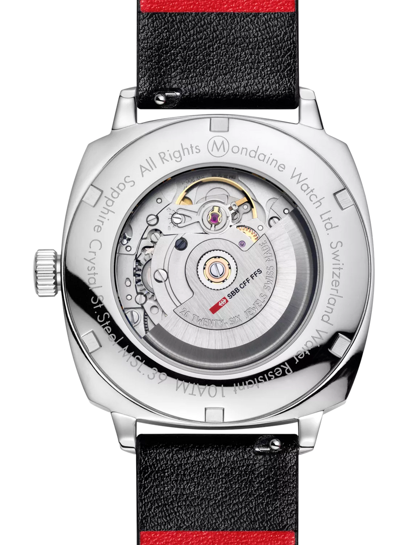 Mondaine automatic watch 39mm black vegan leather strap - British product