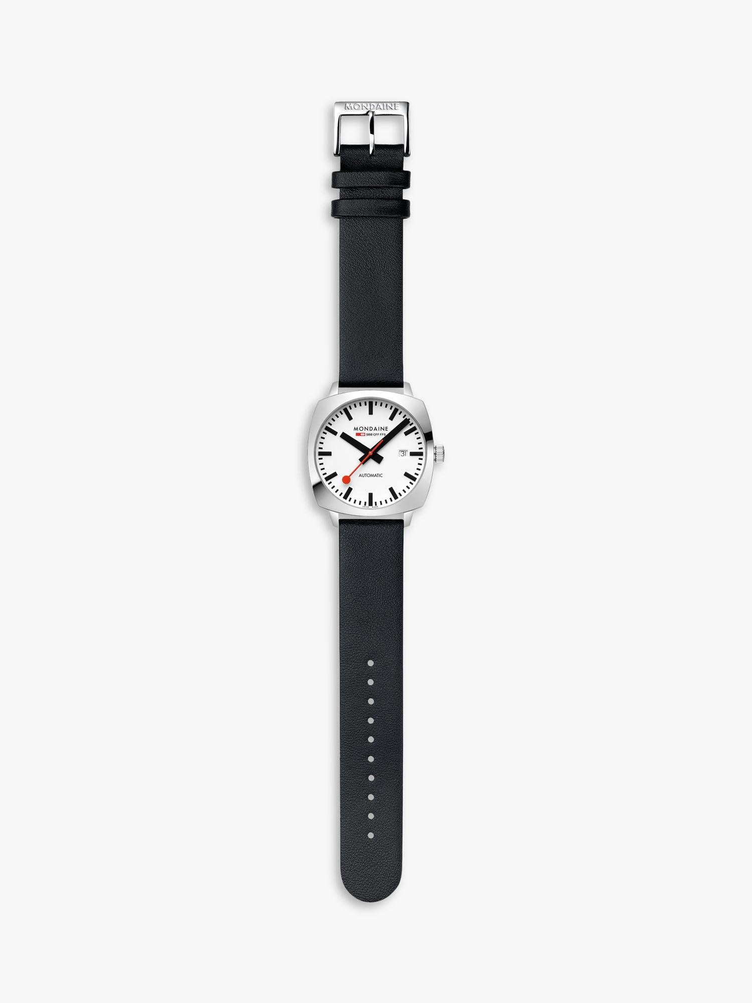 Mondaine automatic watch 39mm black vegan leather strap - British product
