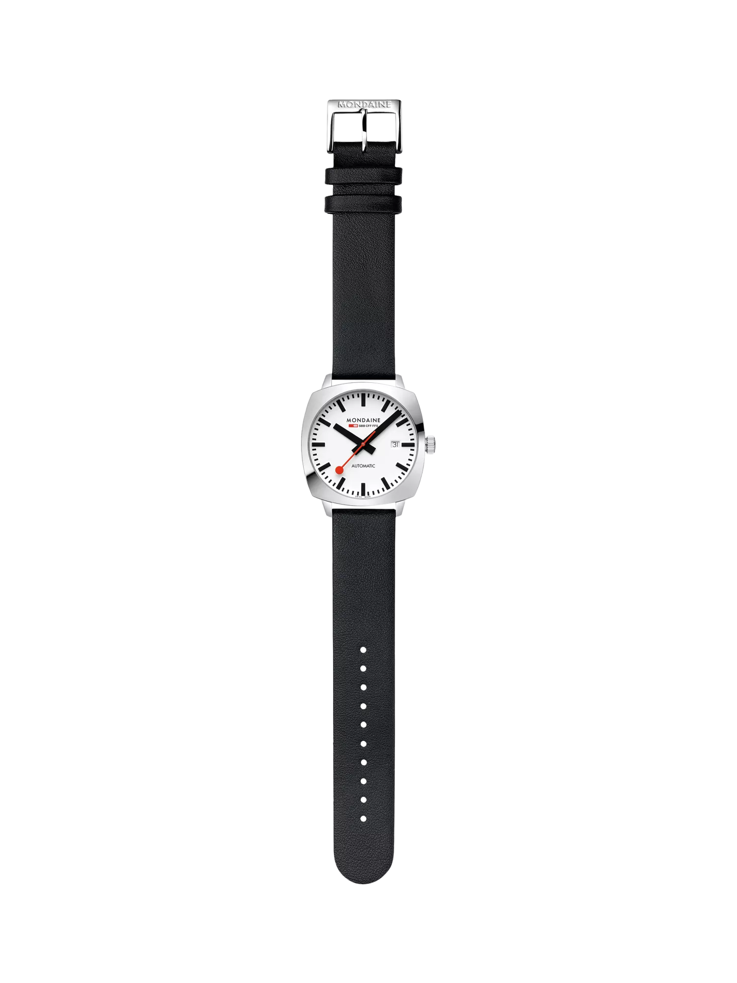 Mondaine automatic watch 39mm black vegan leather strap - British product