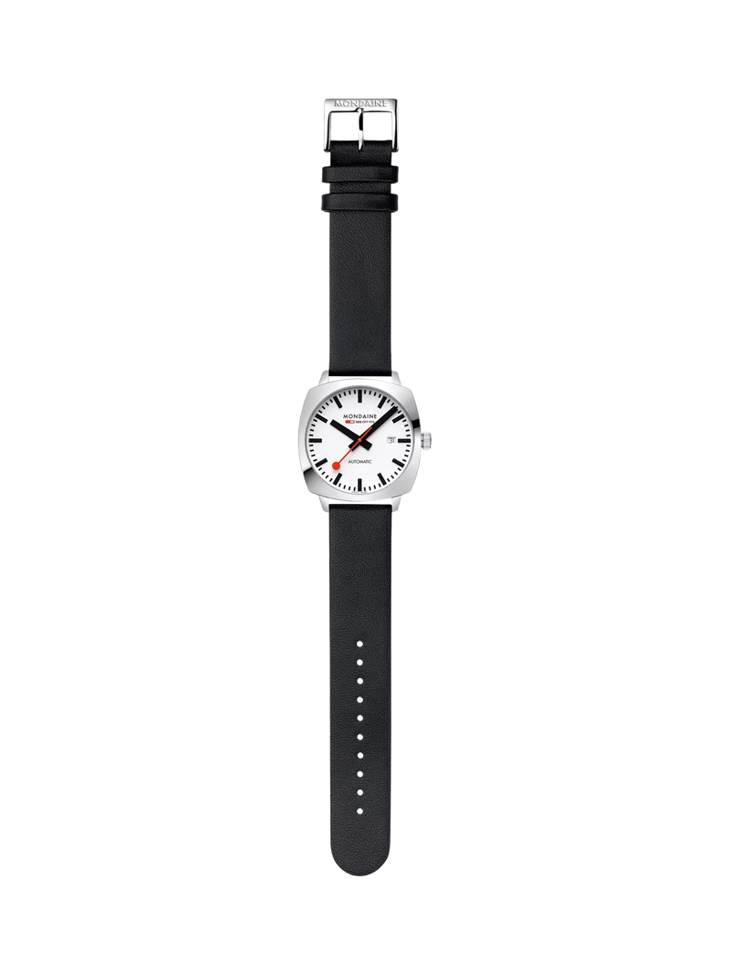 Mondaine automatic watch 39mm black vegan leather strap - British product