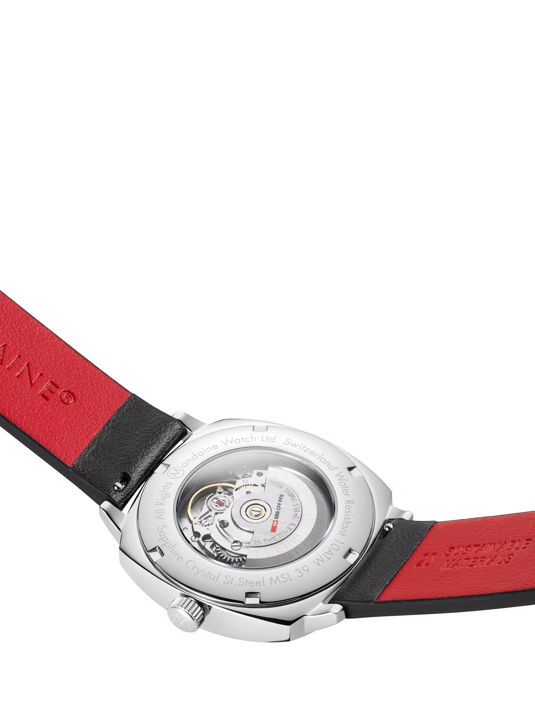 Mondaine automatic watch 39mm black vegan leather strap - British product