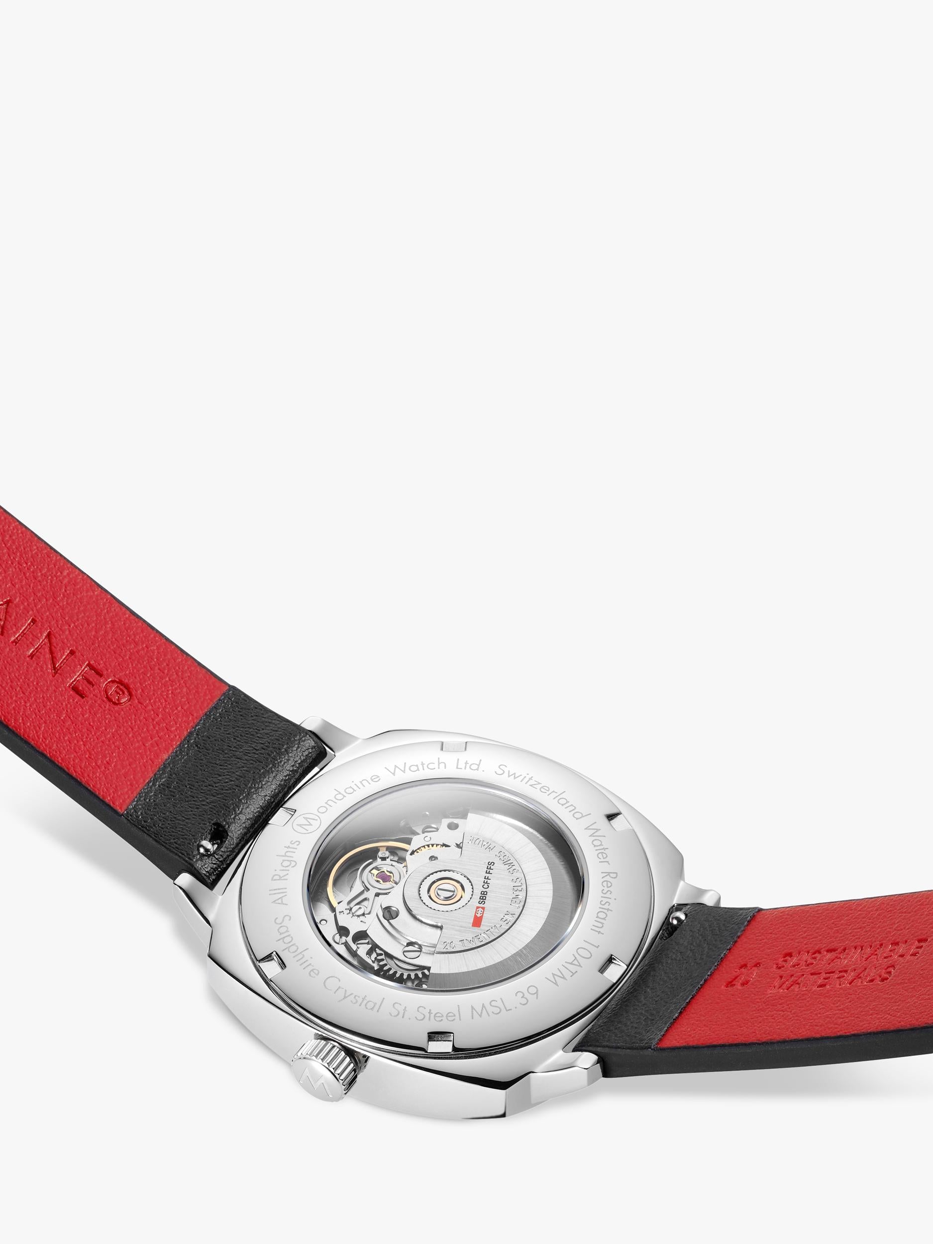 Mondaine automatic watch 39mm black vegan leather strap - British product