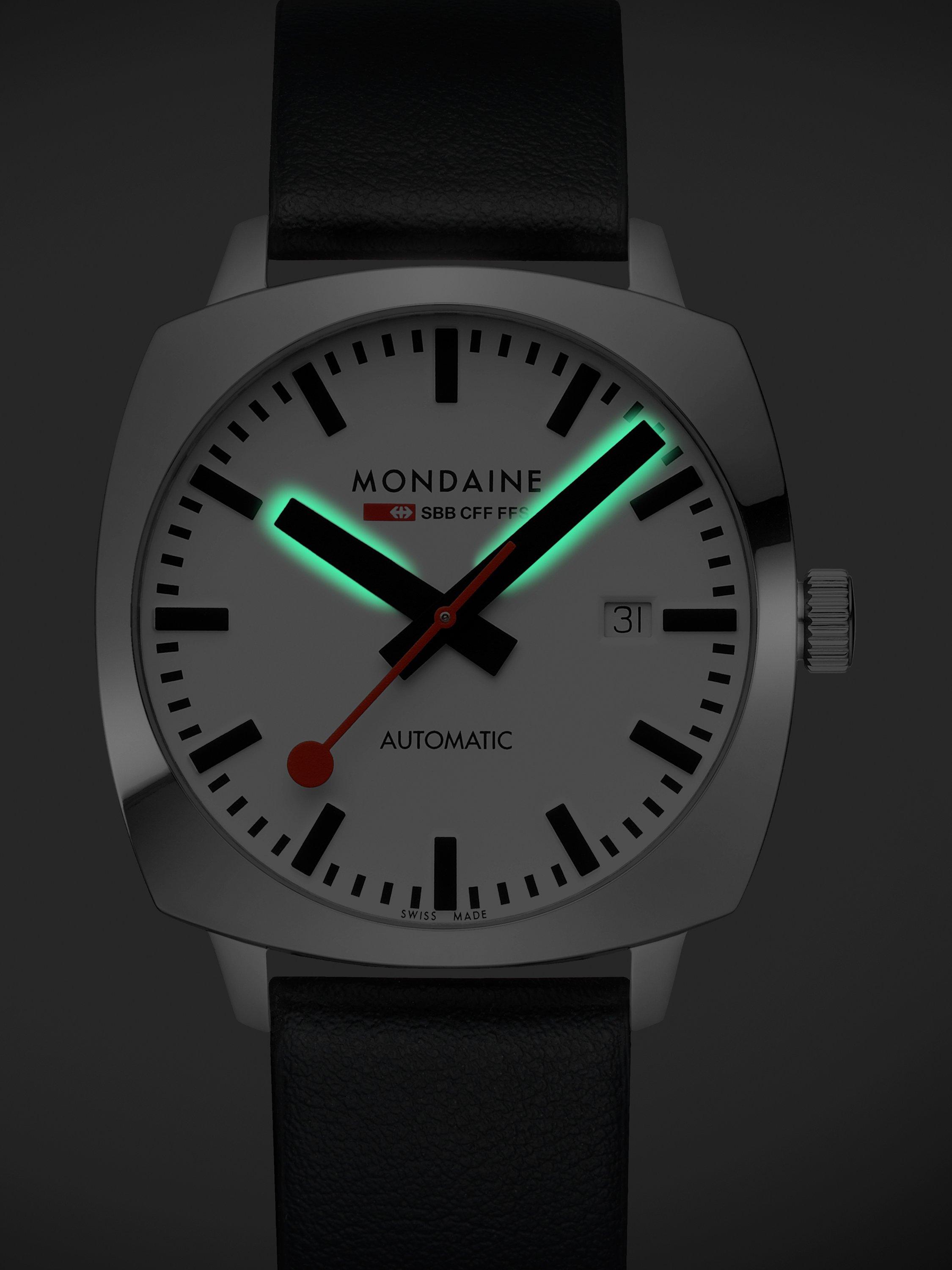 Mondaine automatic watch 39mm black vegan leather strap - British product