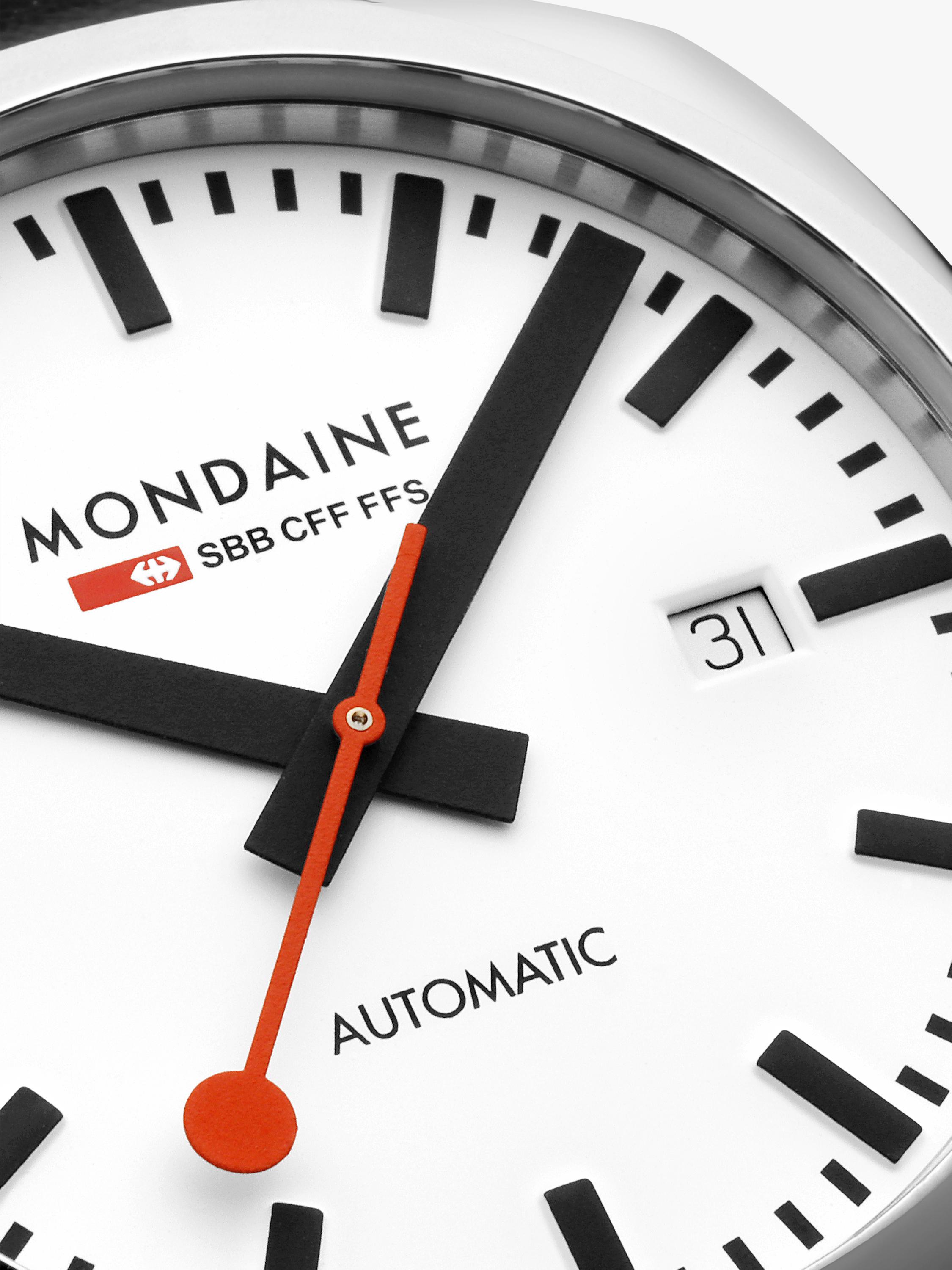 Mondaine automatic watch 39mm black vegan leather strap - British product