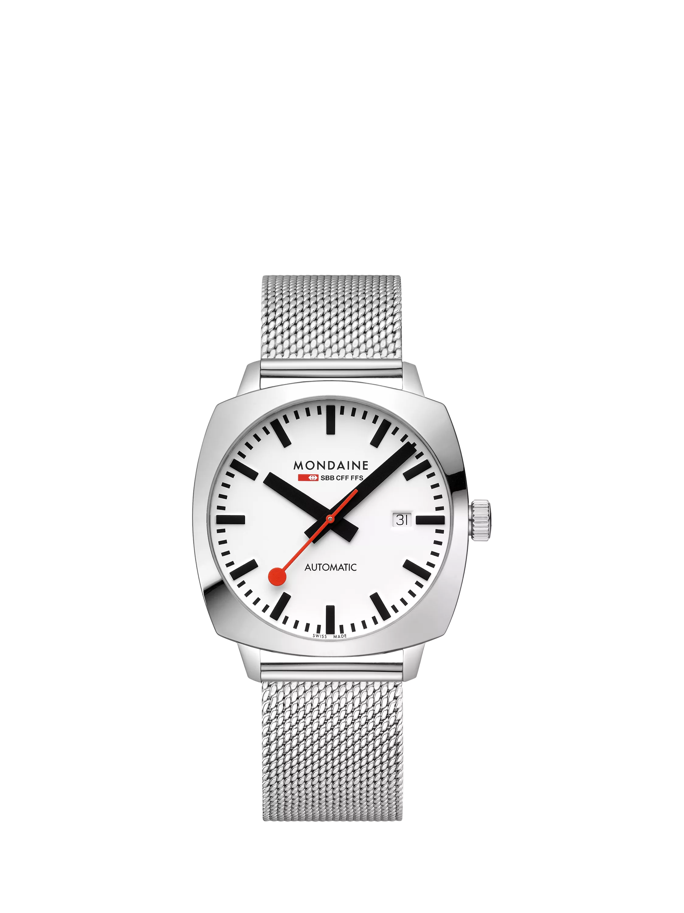 Mondaine Cushion Automatic watch 39mm silver stainless steel - British product