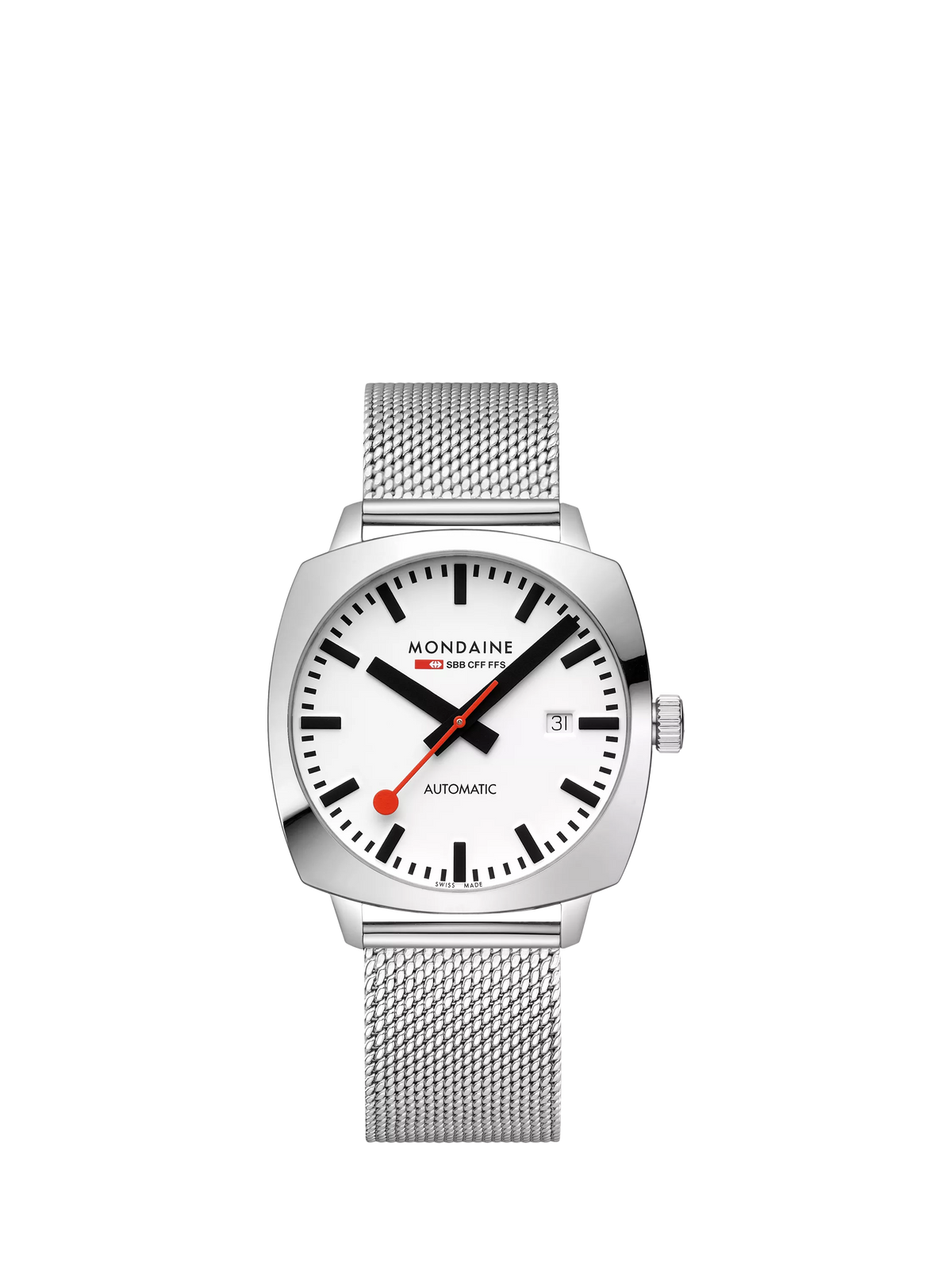 Mondaine Cushion Automatic watch 39mm silver stainless steel - British product