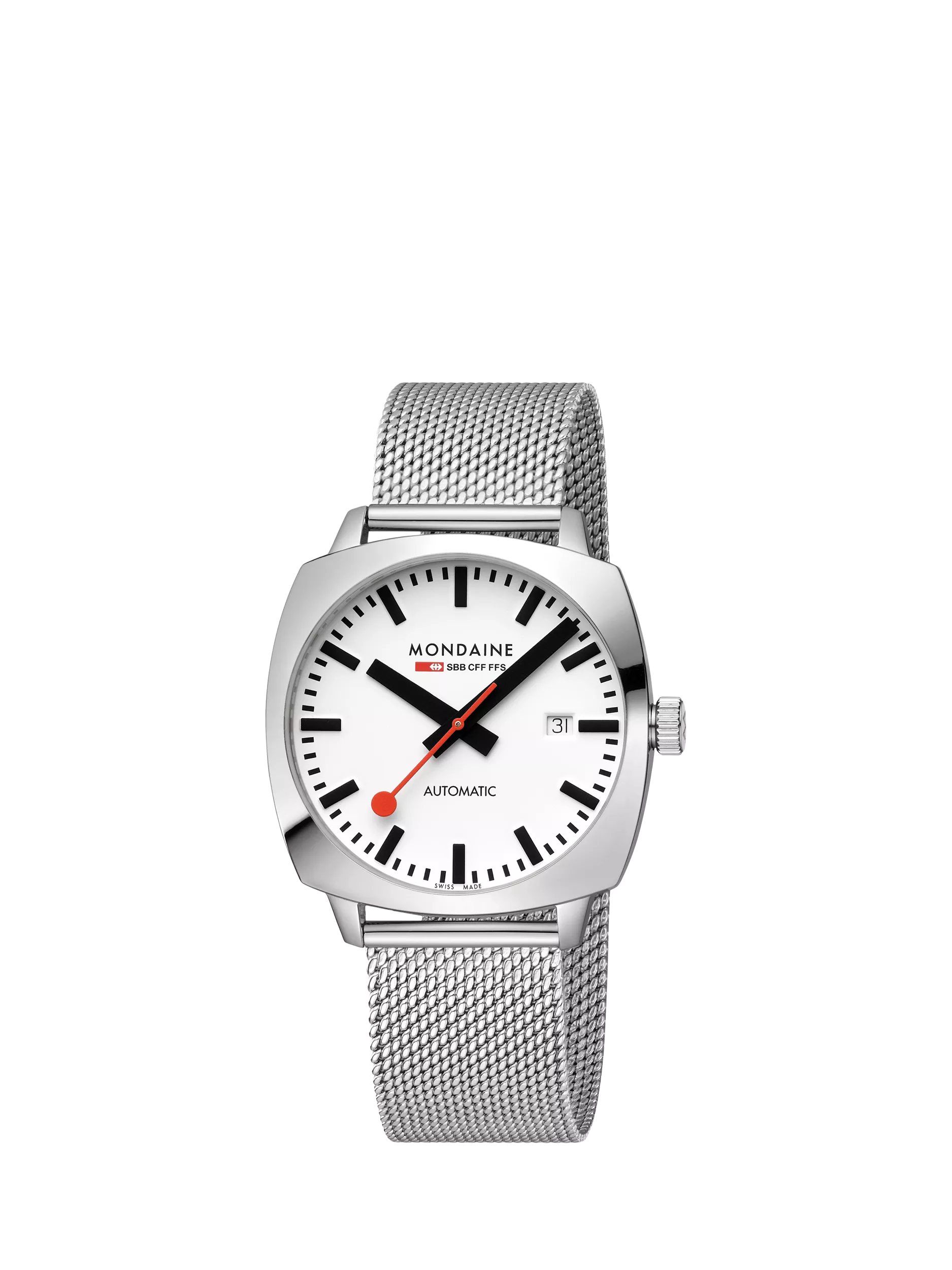 Mondaine Cushion Automatic watch 39mm silver stainless steel - British product