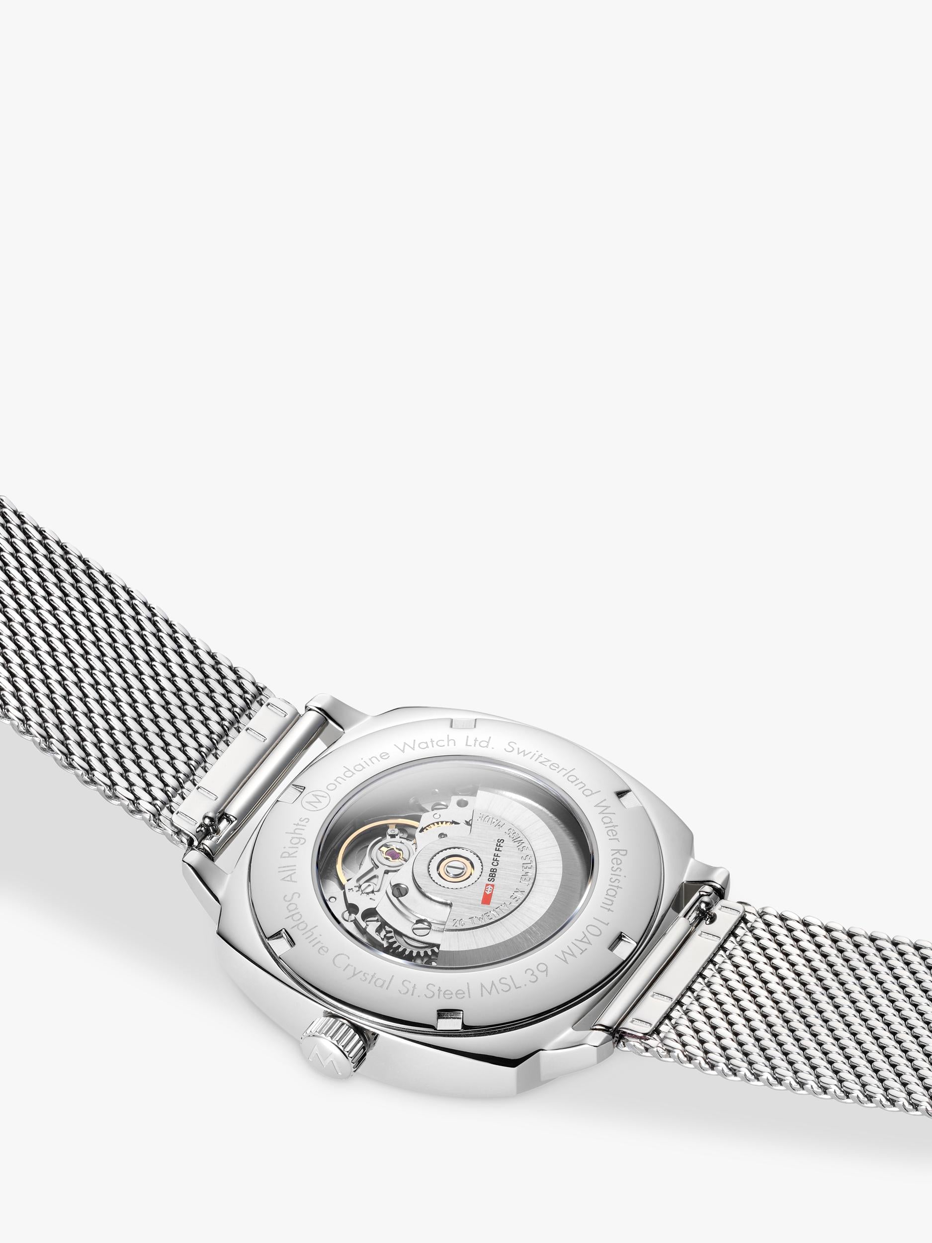 Mondaine Cushion Automatic watch 39mm silver stainless steel - British product