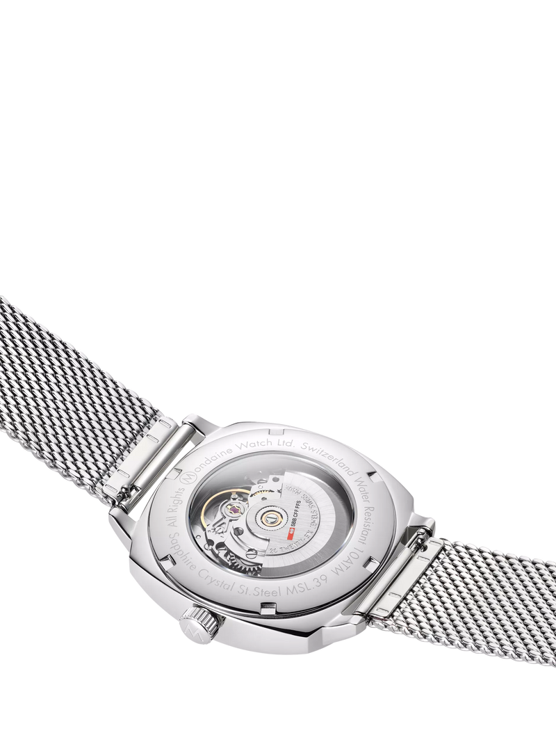 Mondaine Cushion Automatic watch 39mm silver stainless steel - British product