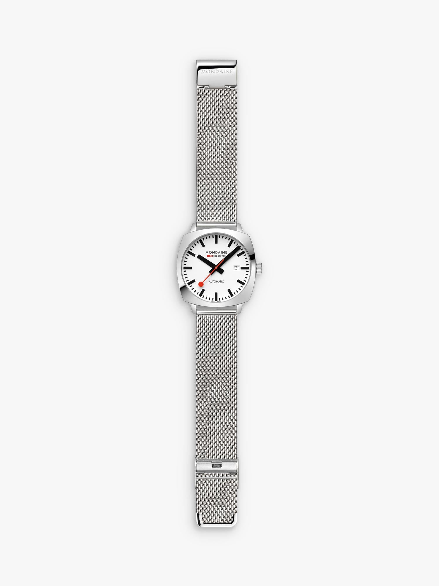 Mondaine Cushion Automatic watch 39mm silver stainless steel - British product